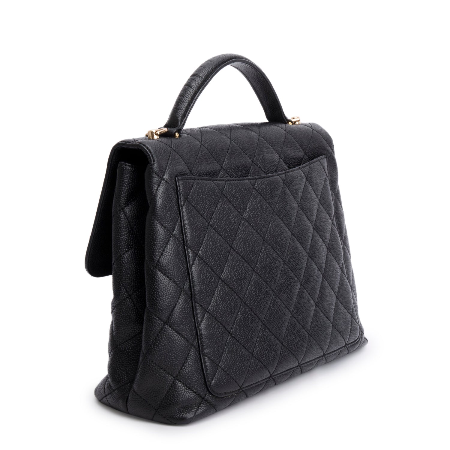 Chanel Vintage Black Caviar Jumbo Kelly Flap Bag w/ Strap