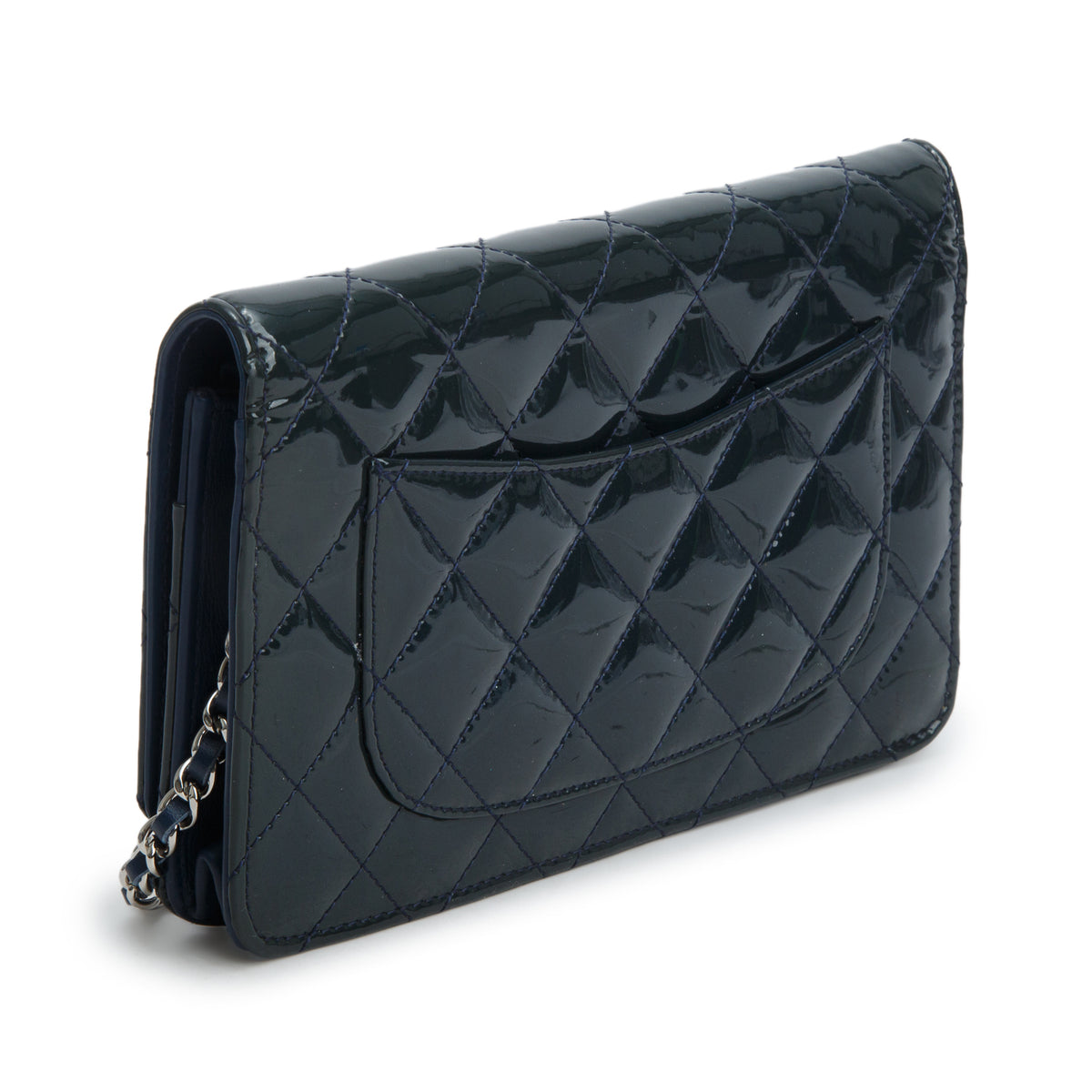 Chanel Blue Patent Leather Quilted Classic Wallet on Chain