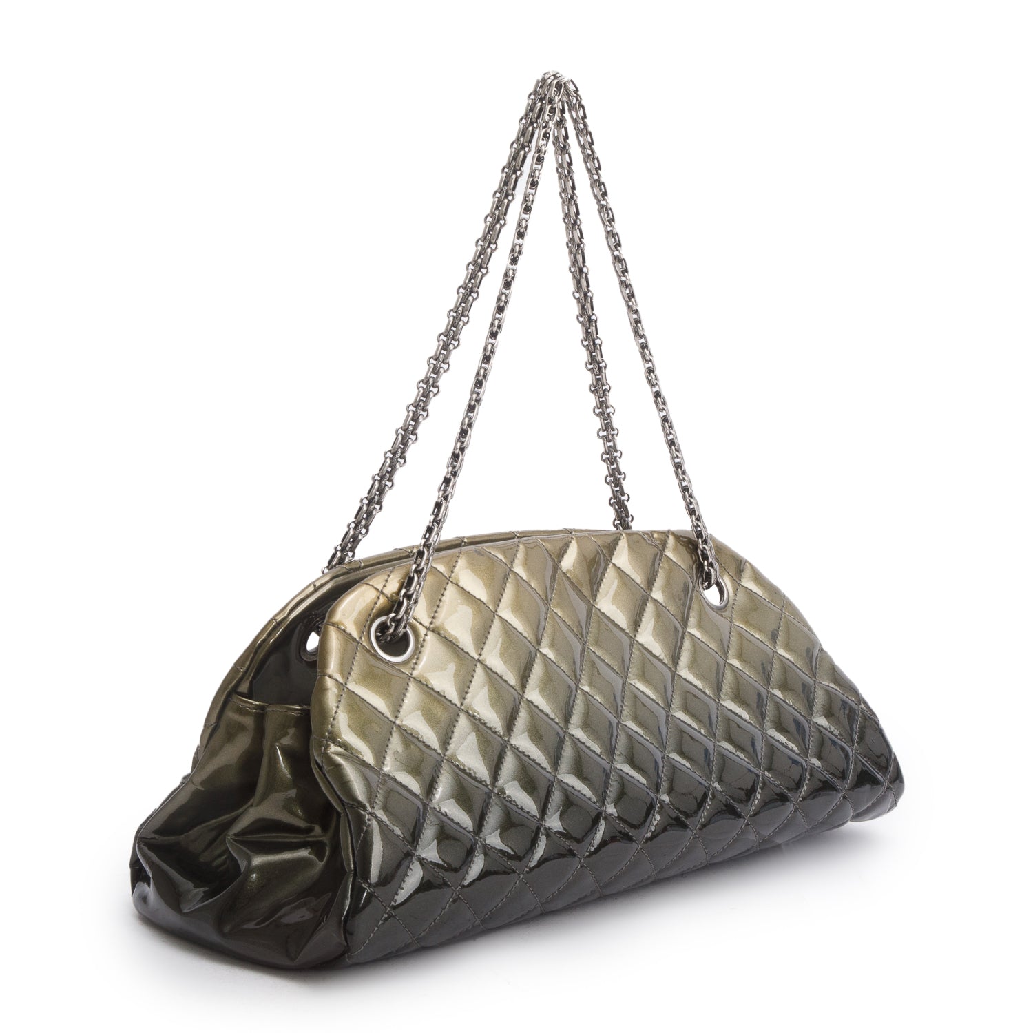 Chanel Green Ombre Patent Leather Quilted Medium Just Mademoiselle Bowler Bag