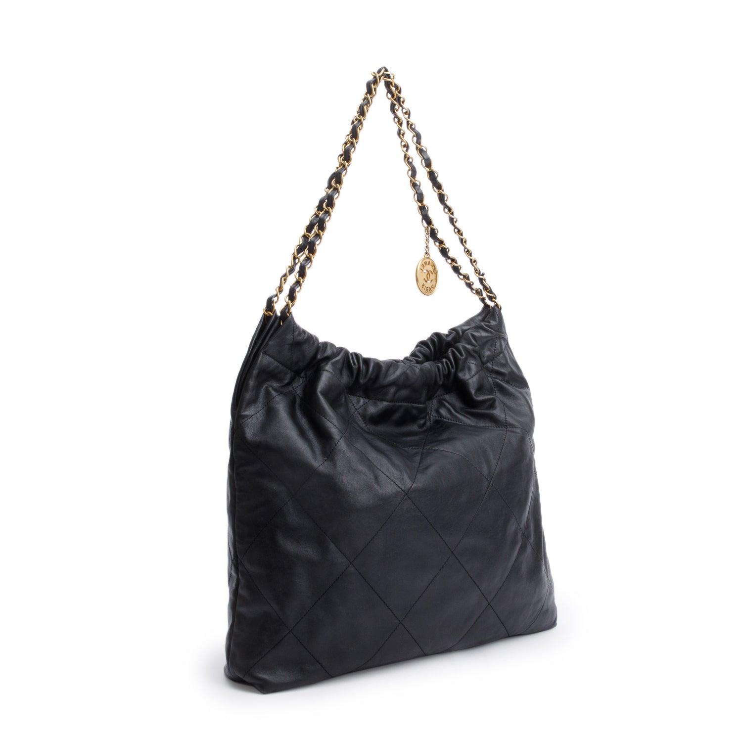 Chanel Black Shiny Calfskin Leather Small Chanel 22 Hobo w/ Pouch