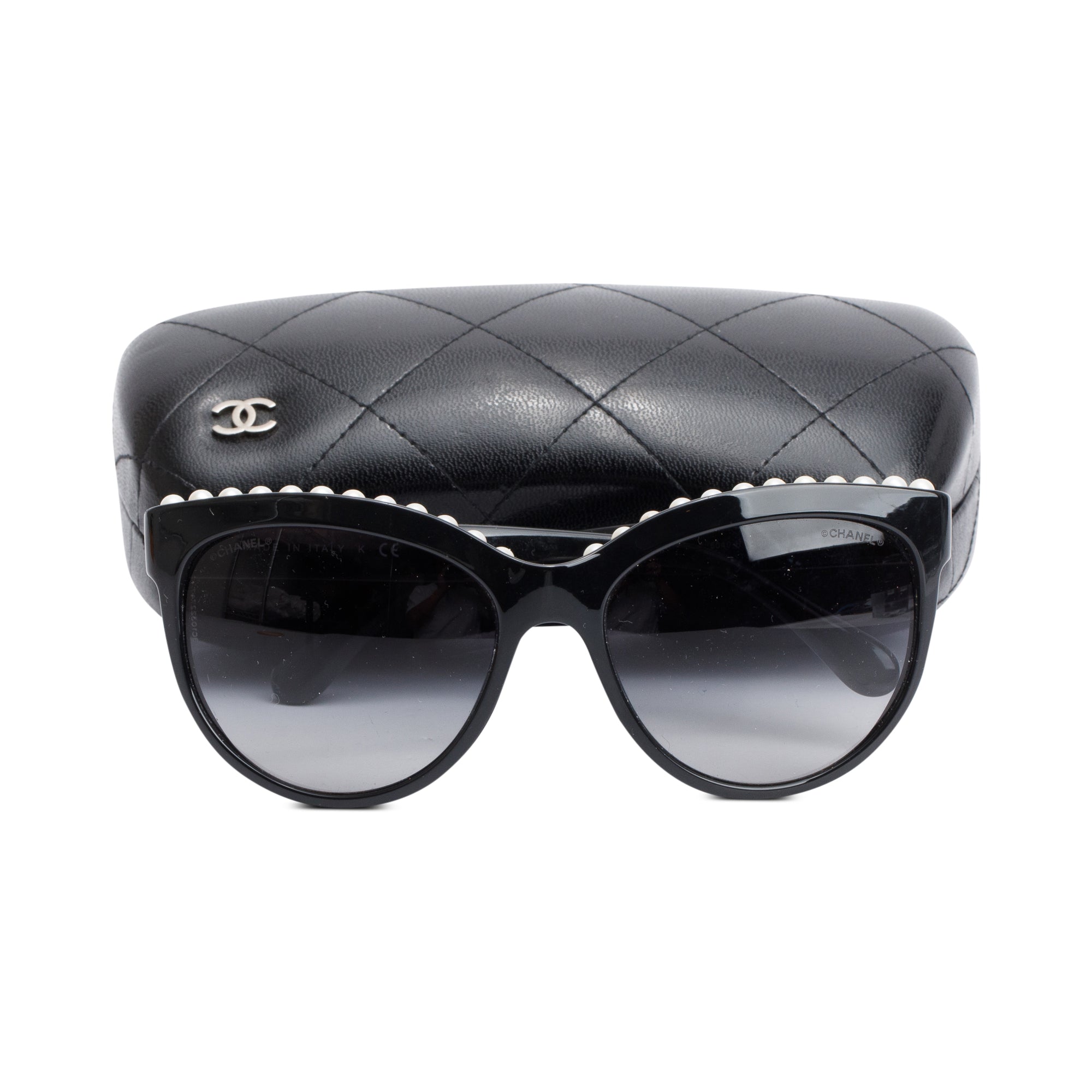 Chanel 6040 Black Acetate Freshwater Pearl Butterfly Sunglasses w/ Case