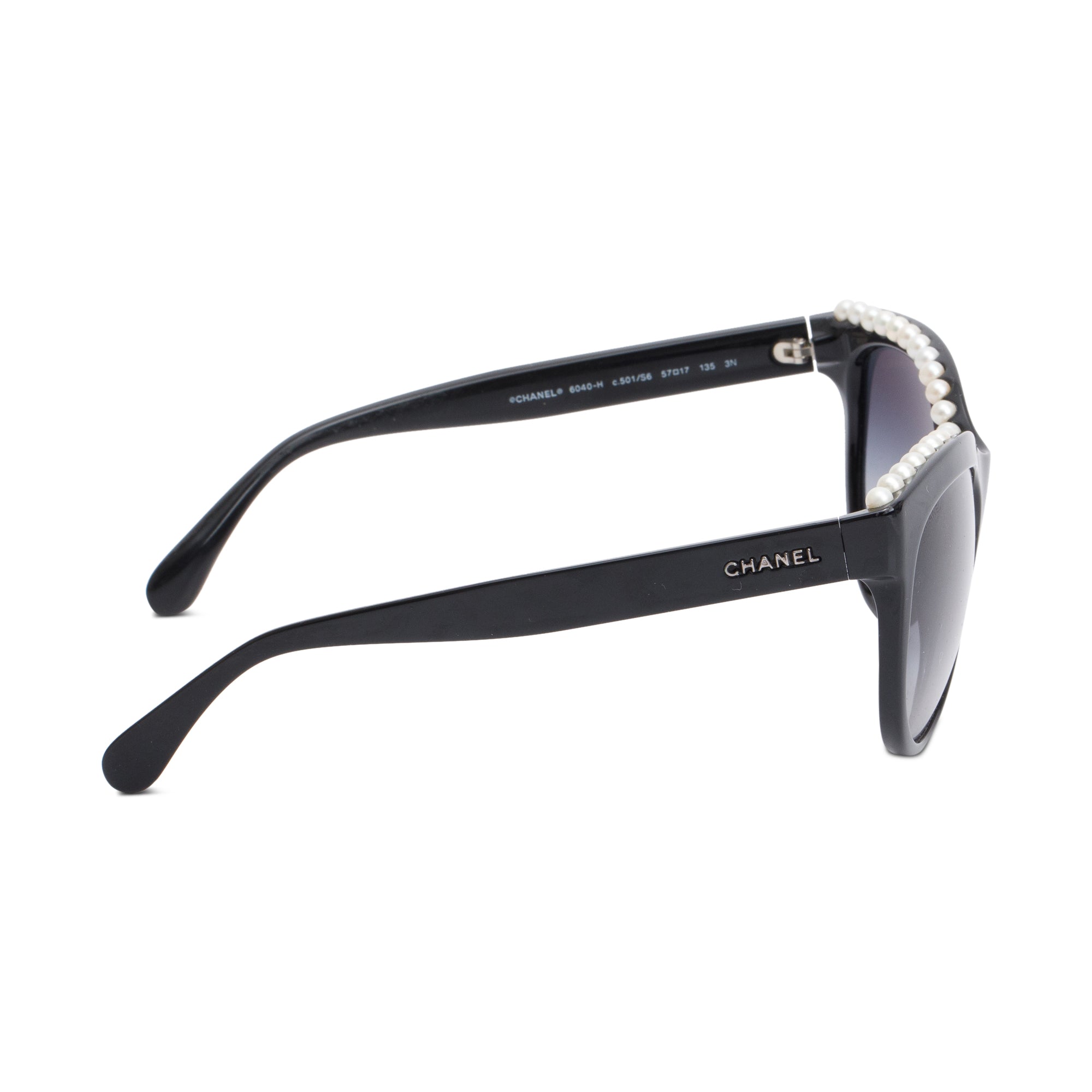 Chanel 6040 Black Acetate Freshwater Pearl Butterfly Sunglasses w/ Case