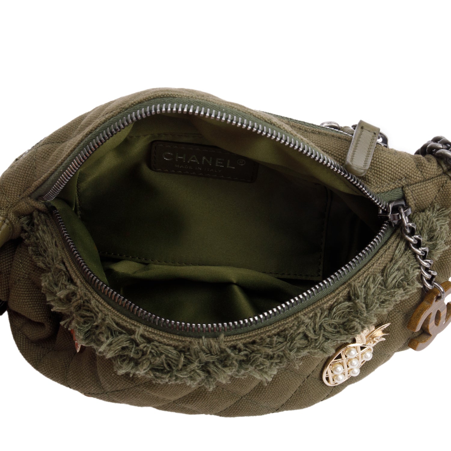 Chanel Khaki Canvas & Lambskin Leather Quilted Cocco Cuba Charms Waist Bag