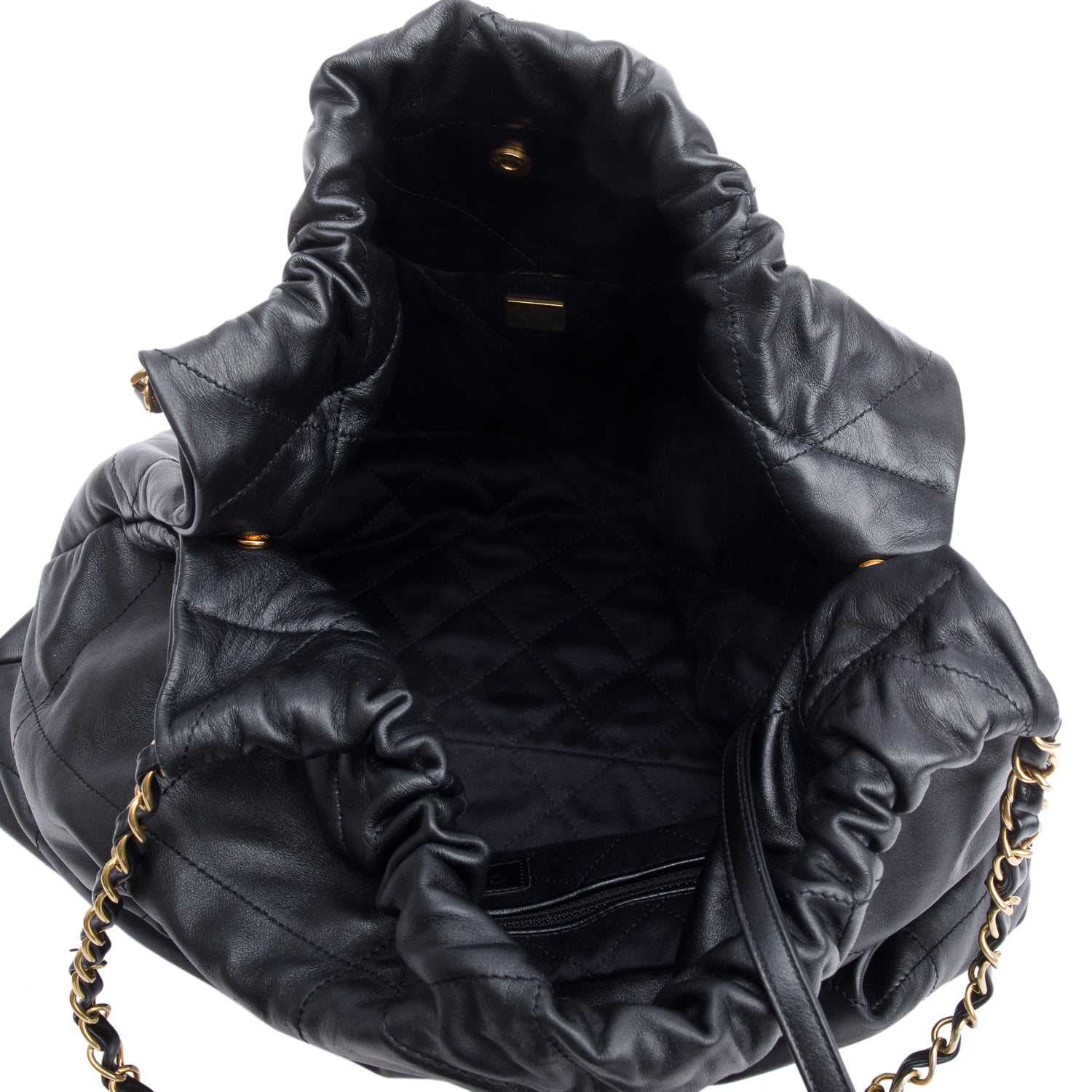 Chanel Black Shiny Calfskin Leather Small Chanel 22 Hobo w/ Pouch
