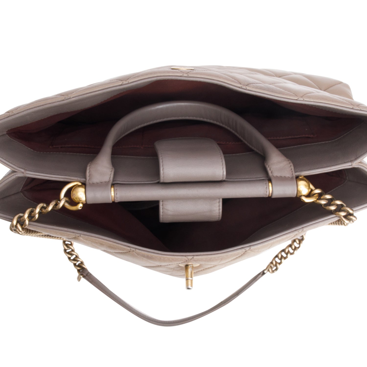 Chanel Grey Calfskin Quilted Large Gold Bar Top Handle Tote