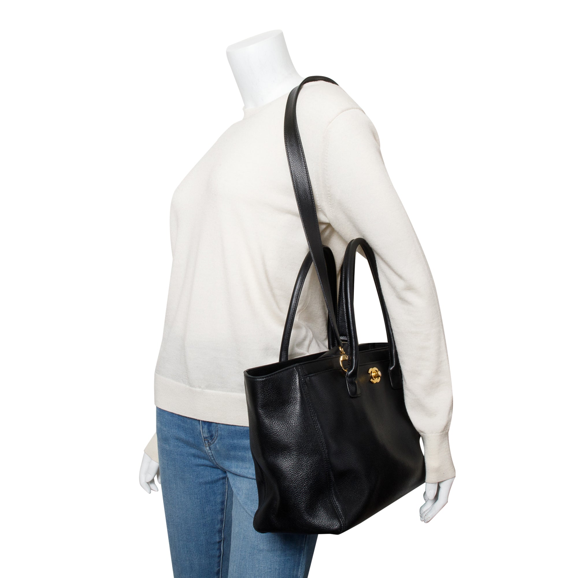 Chanel Black Caviar Leather Medium Executive Cerf Tote w/ Strap