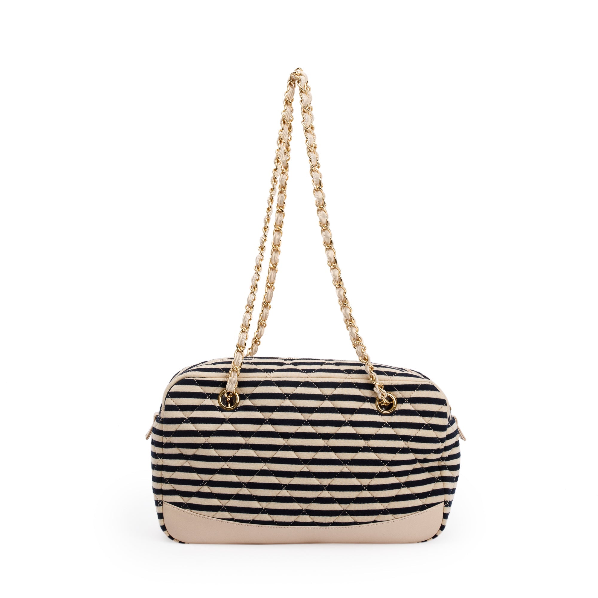 Chanel Beige & Black Quilted Jersey Coco Sailor Camera Bag w/ Authenticity Card