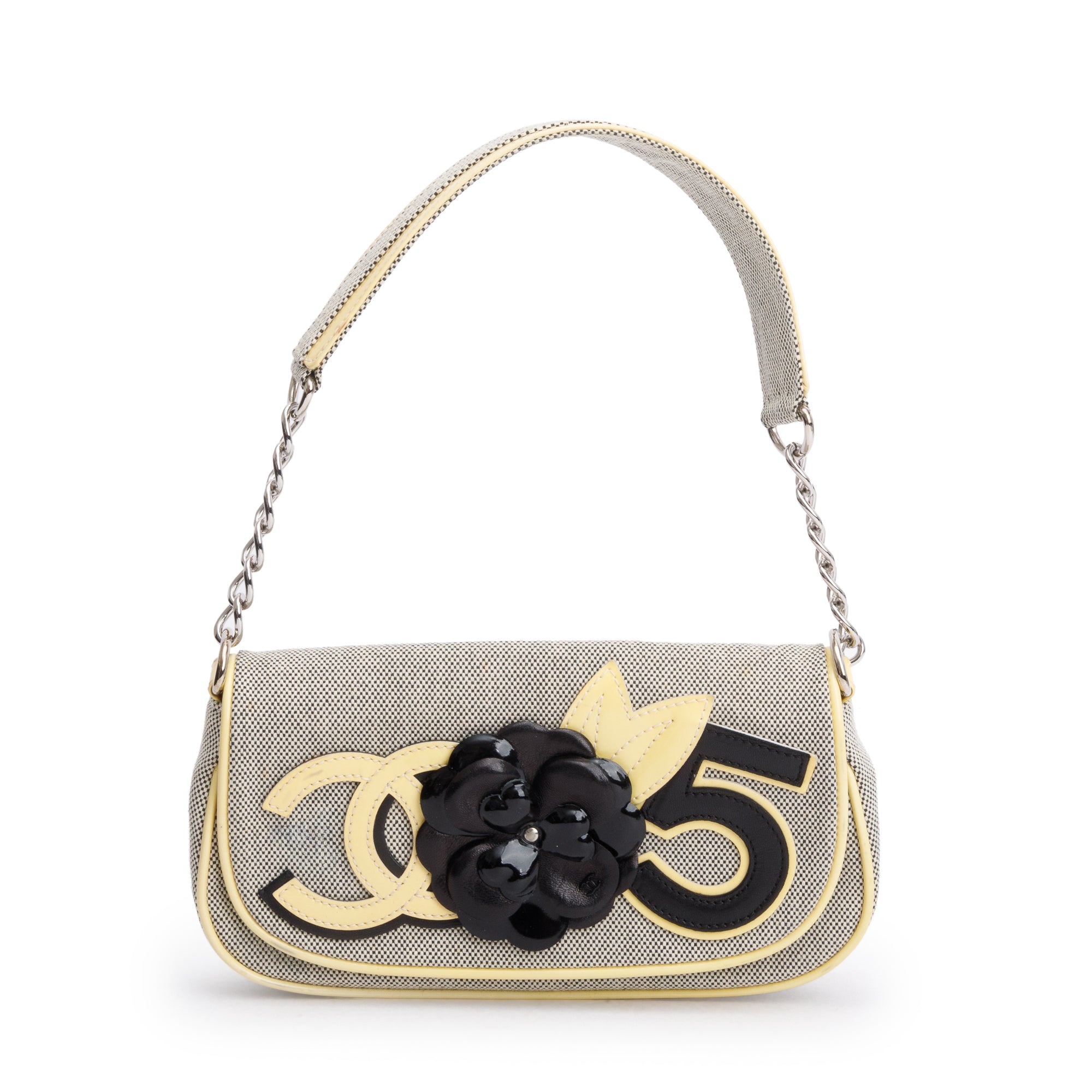 Chanel Beige Canvas Camellia No.5 Mini Flap Bag