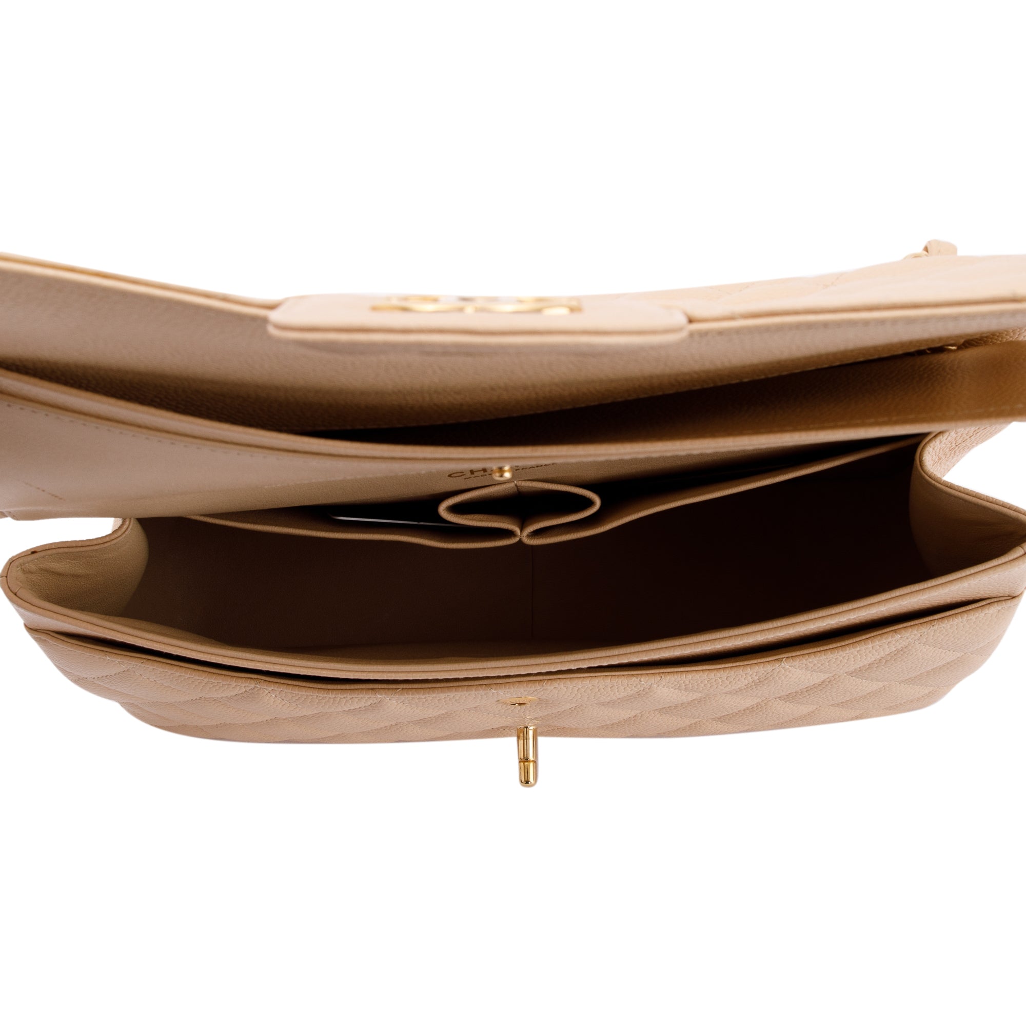 Chanel Beige Caviar Classic Jumbo Double Flap Bag w/ Authenticity Card