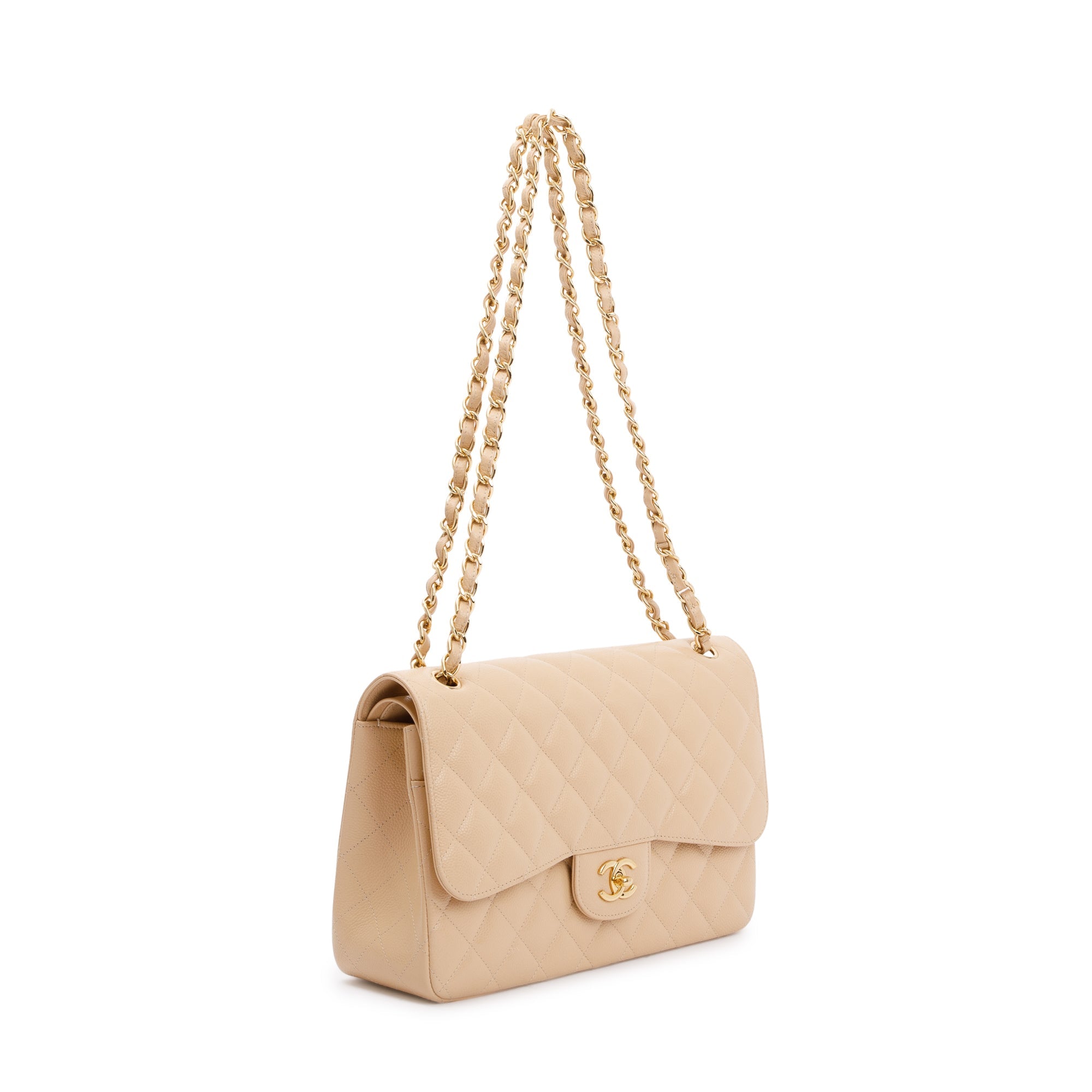 Chanel Beige Caviar Classic Jumbo Double Flap Bag w/ Authenticity Card