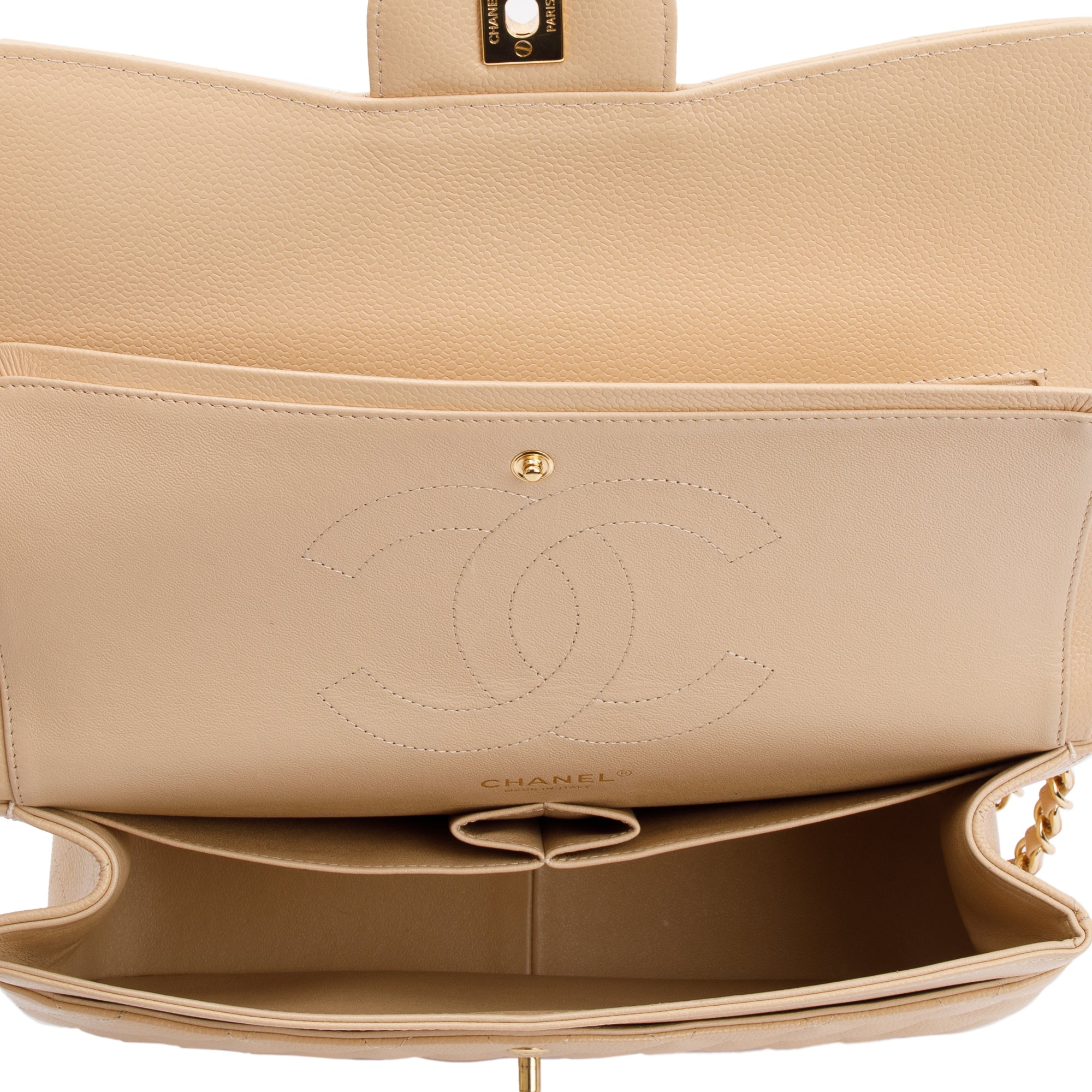 Chanel Beige Caviar Classic Jumbo Double Flap Bag w/ Authenticity Card