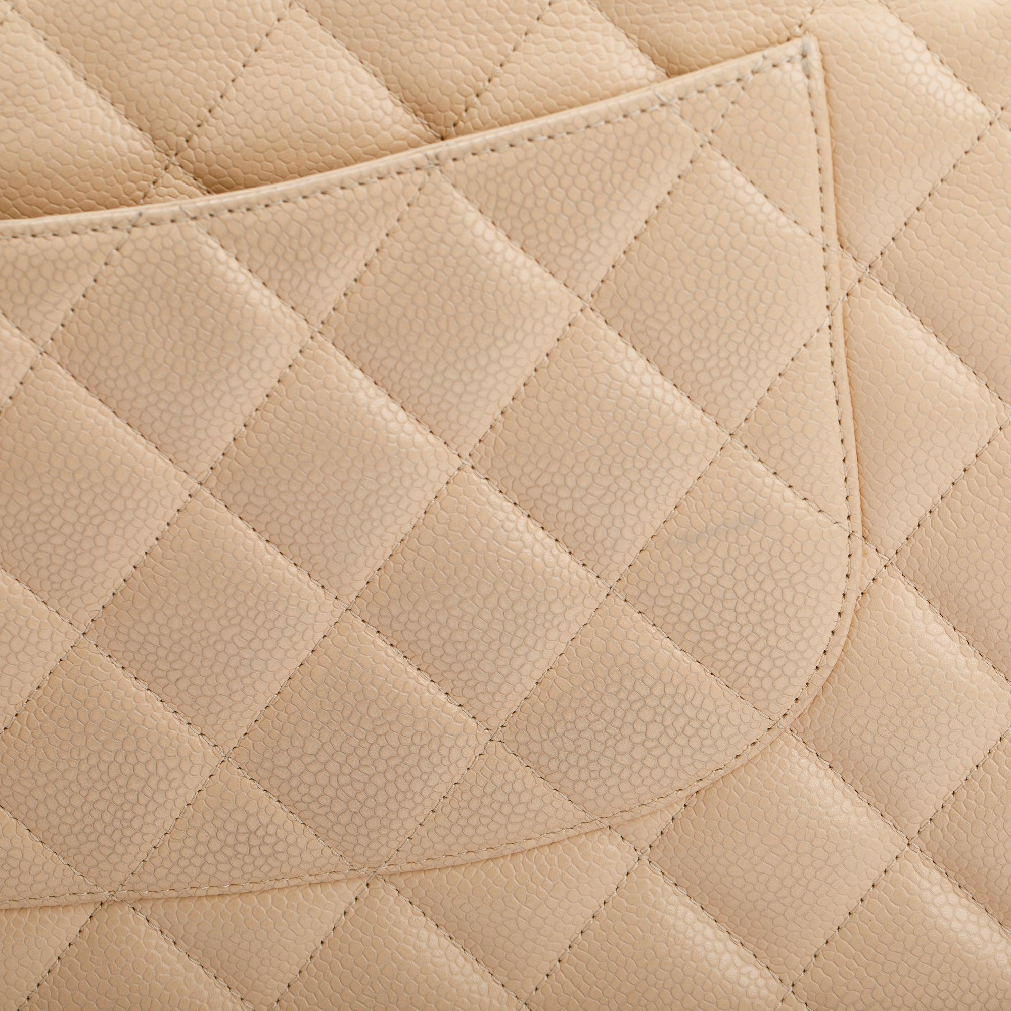 Chanel Beige Caviar Classic Jumbo Double Flap Bag w/Box