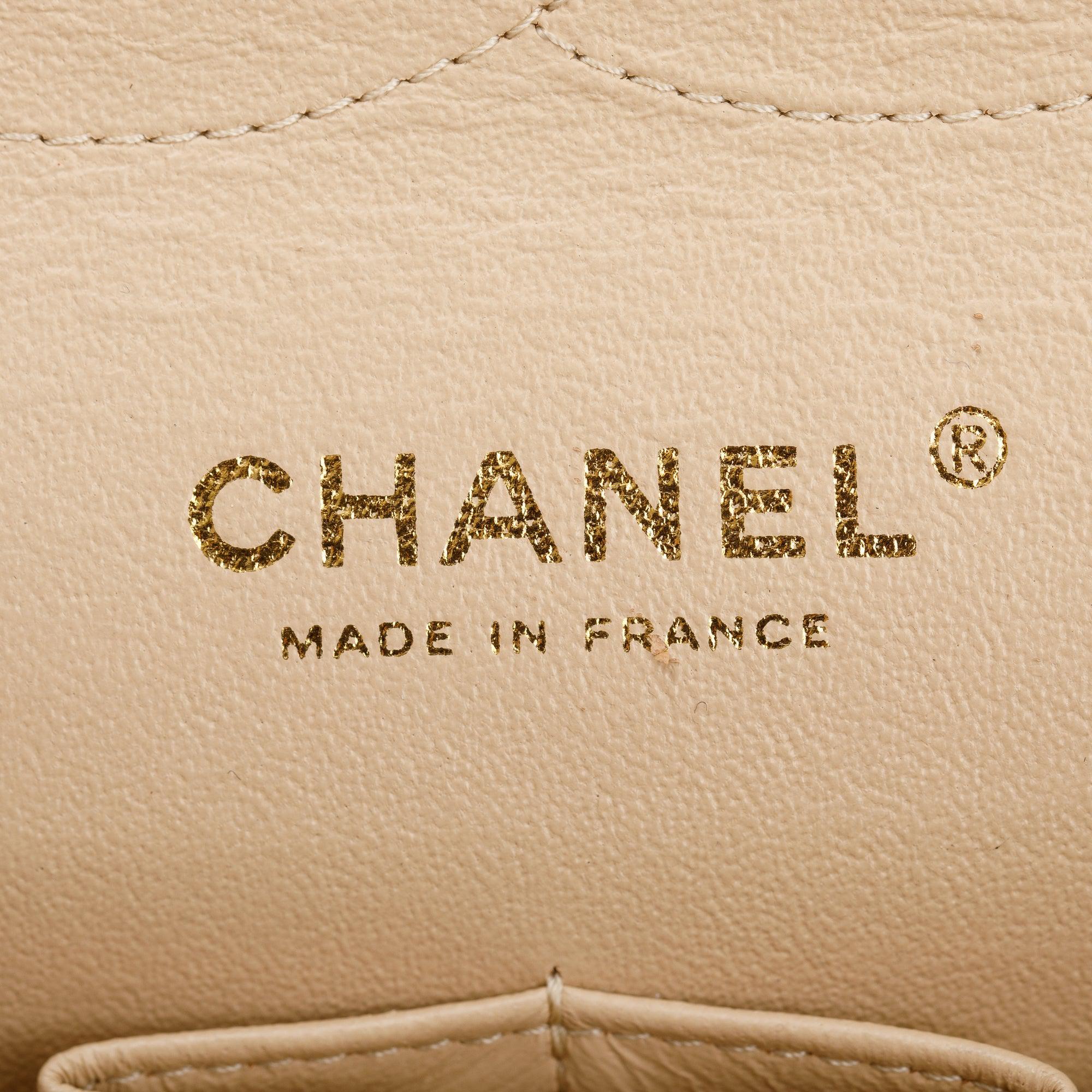 Chanel Beige Caviar Classic Jumbo Double Flap Bag w/Box