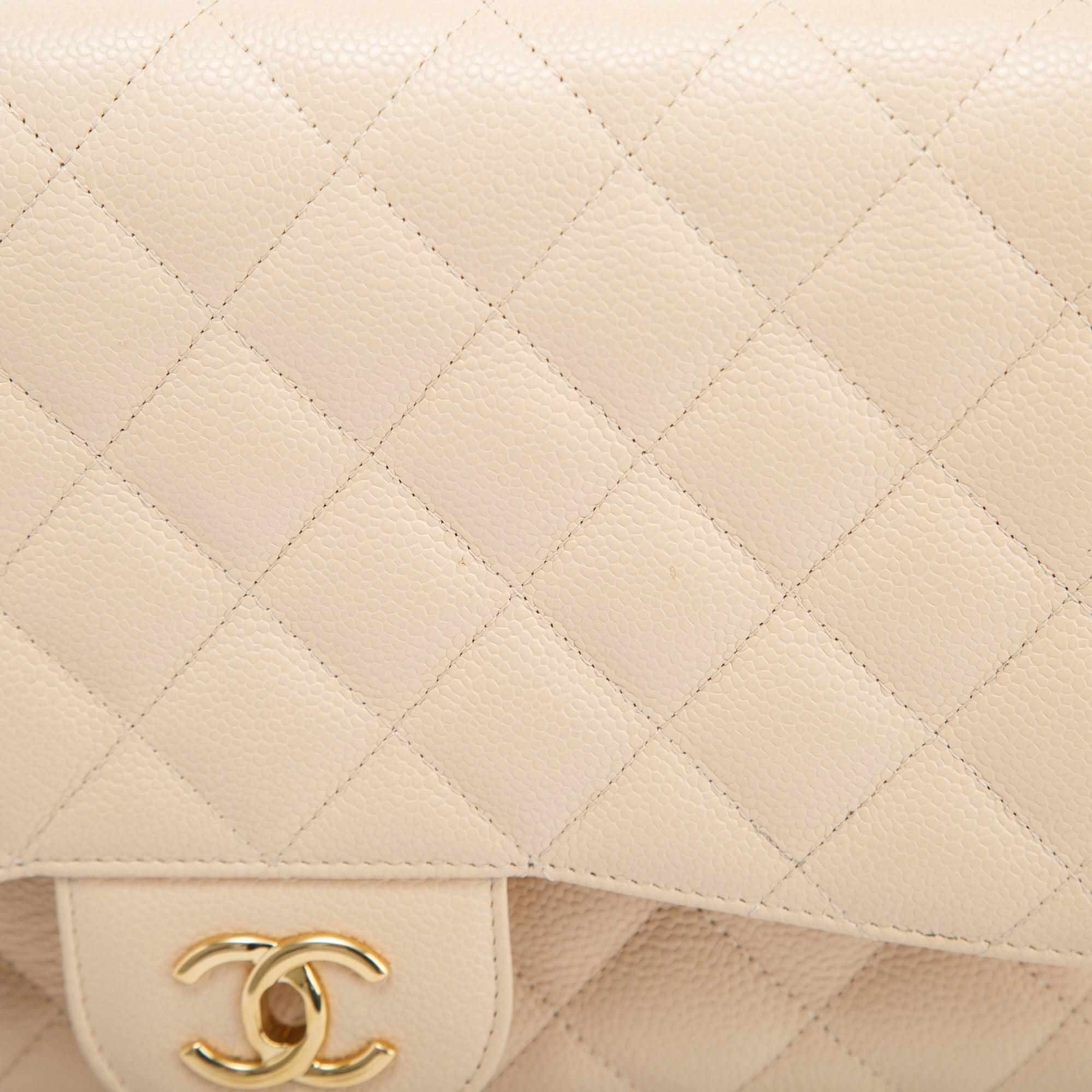 Chanel Beige Caviar Classic Jumbo Single Flap Bag w/ Authenticity Card