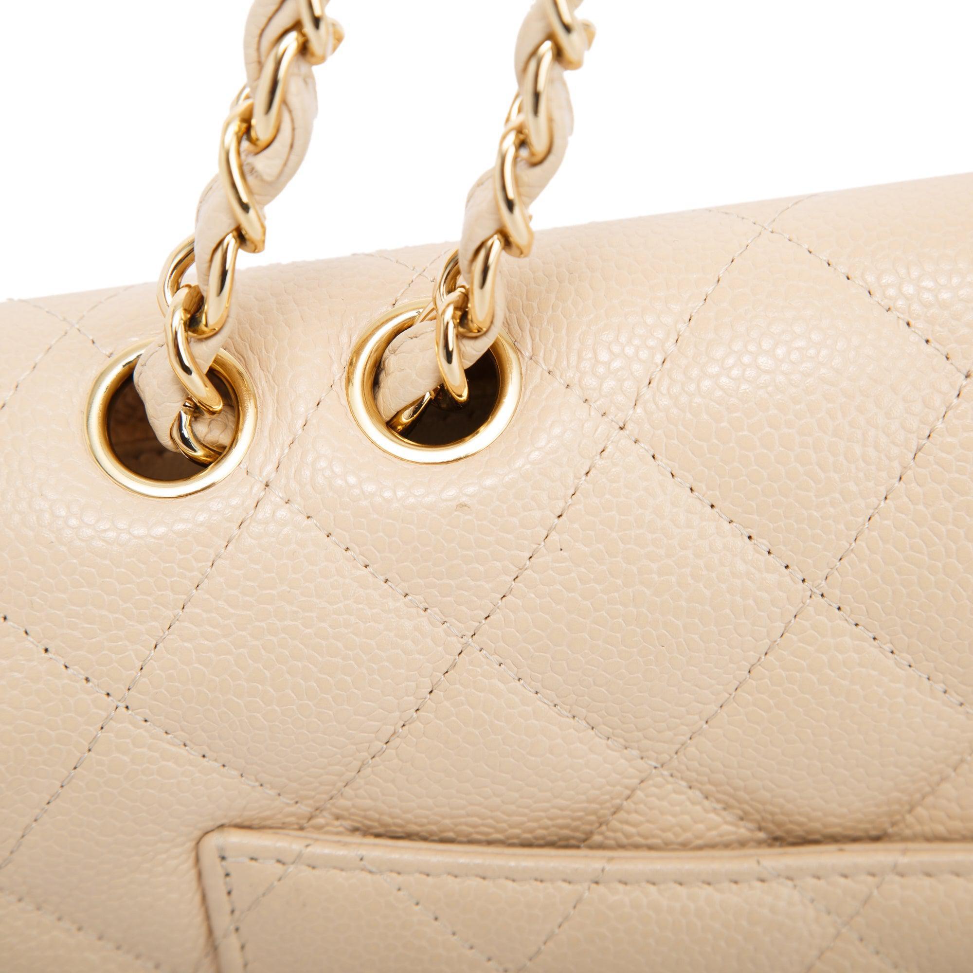 Chanel Beige Caviar Classic Jumbo Single Flap Bag w/ Authenticity Card