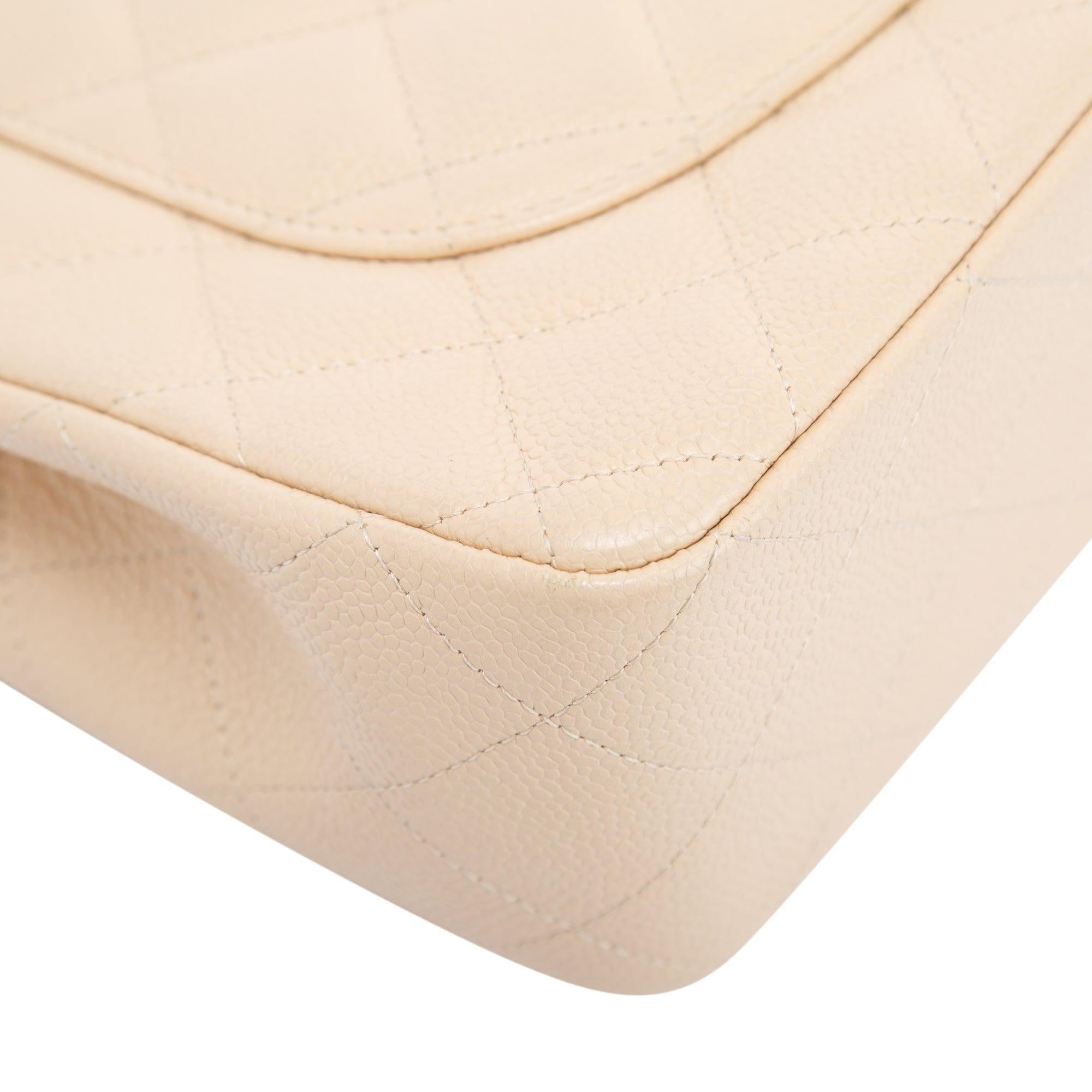 Chanel Beige Caviar Classic Jumbo Single Flap Bag w/ Authenticity Card