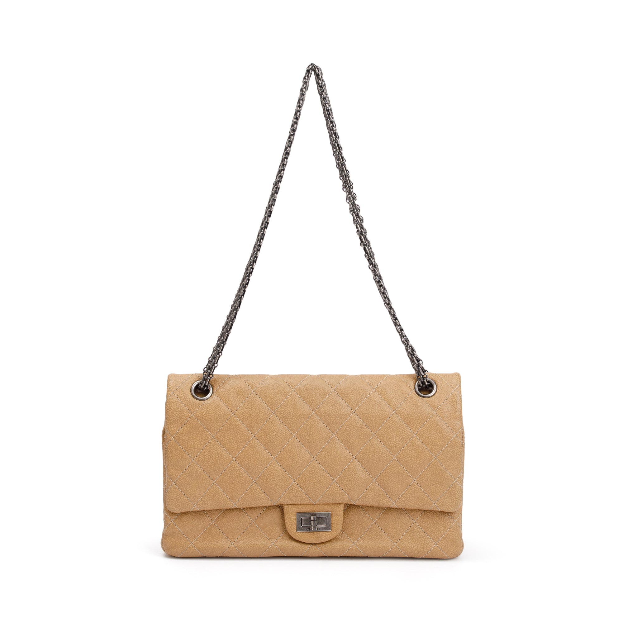 Chanel Beige Caviar Leather 2.55 Reissue 226 Double Flap Bag w/ Box & Authenticity Card