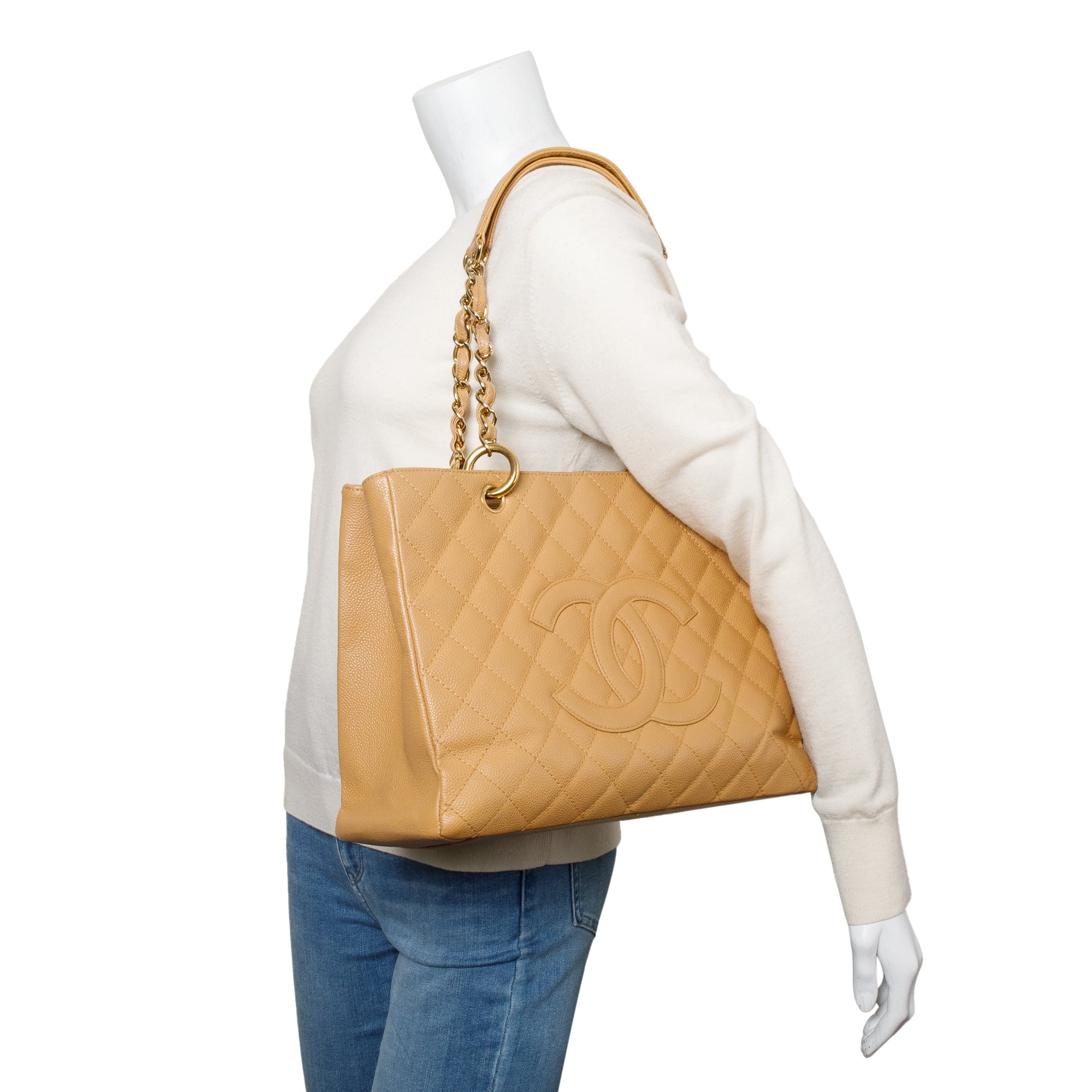 Chanel Beige Caviar Leather Grand Shopping Tote (GST)