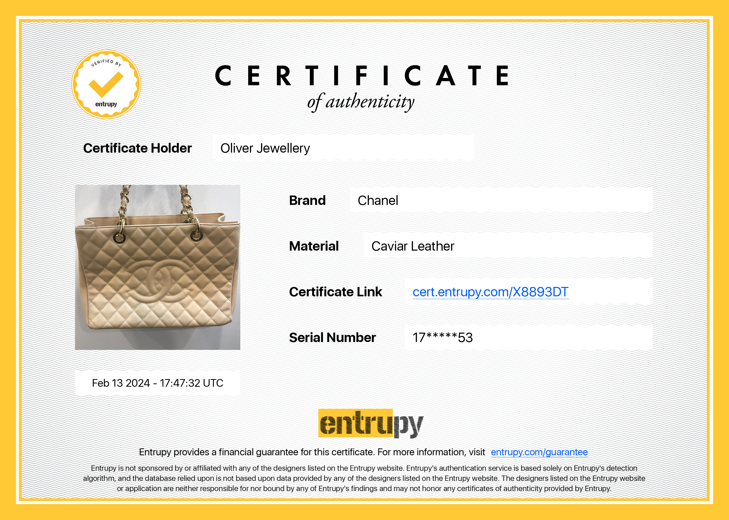 Chanel Beige Caviar Leather Grand Shopping Tote (GST) w/ Authentcity Card