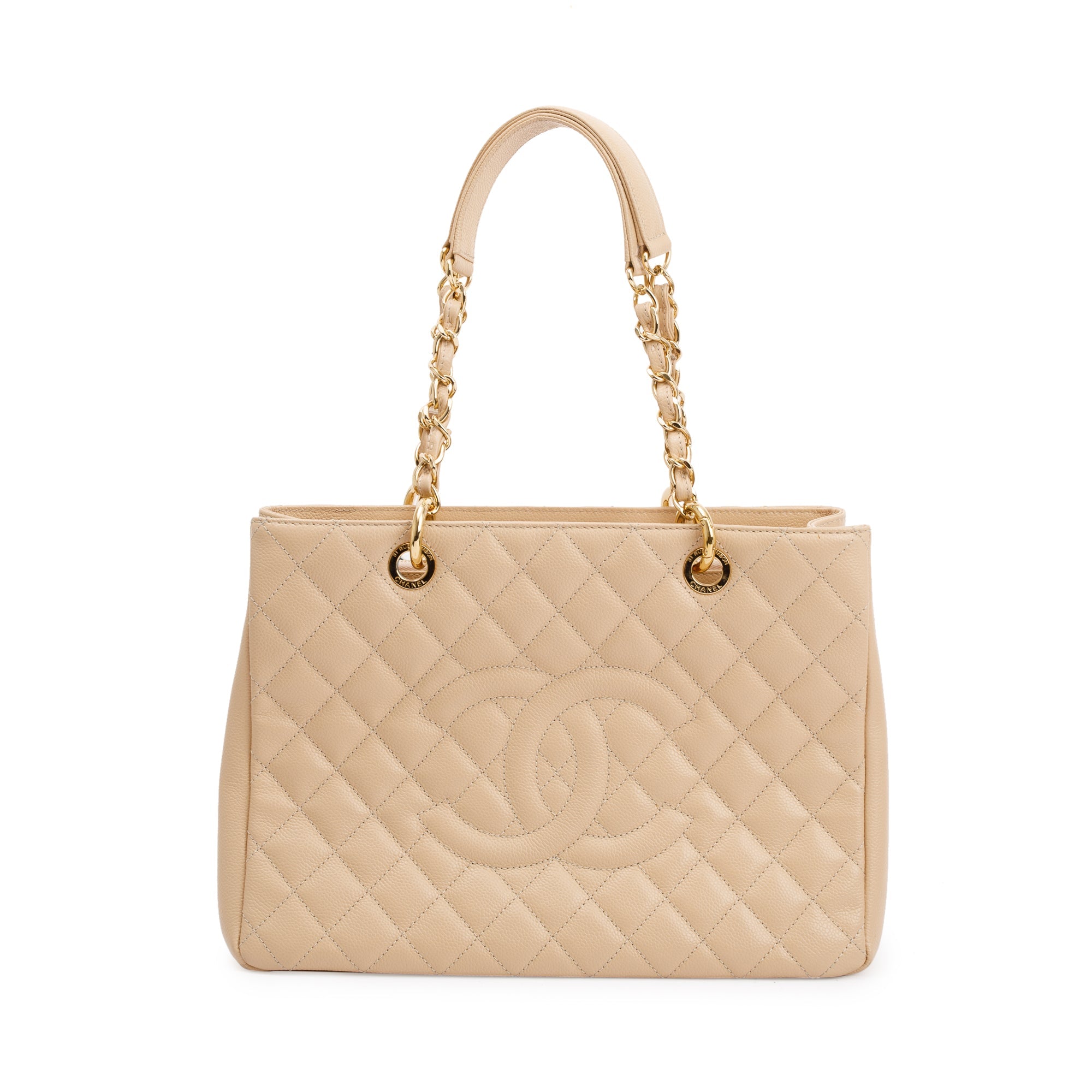 Chanel Beige Caviar Leather Grand Shopping Tote (GST) w/ Authentcity Card