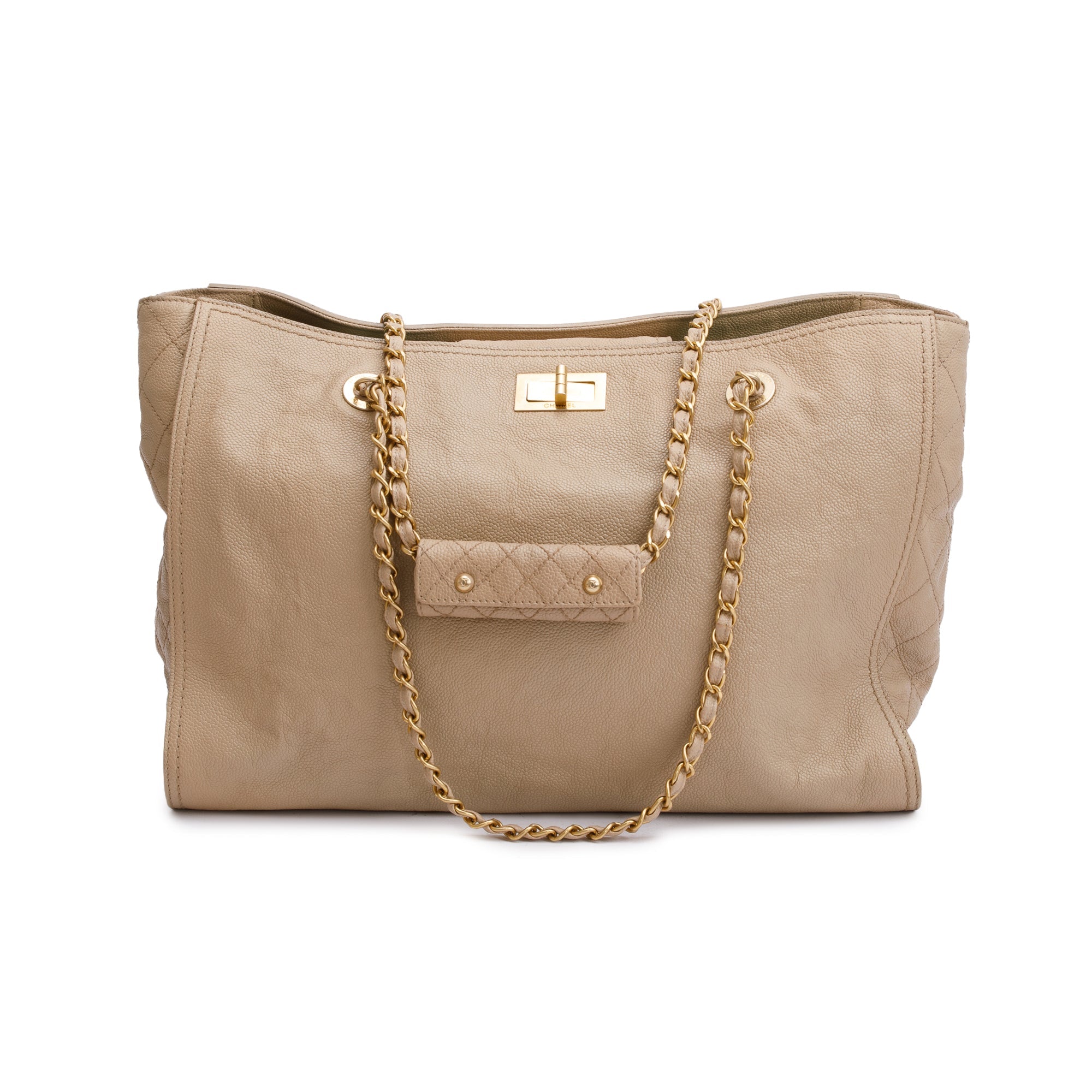 Chanel Beige Caviar Leather Large Reissue Tote w/ Authenticity Card
