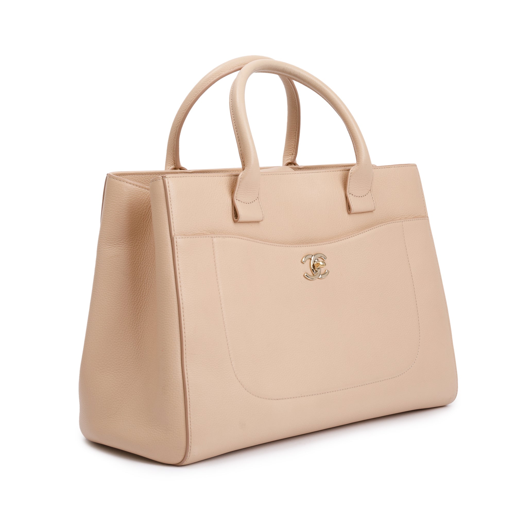 Chanel Beige Caviar Leather Medium Neo Excecutive Tote w/ Strap & Authenticity Card