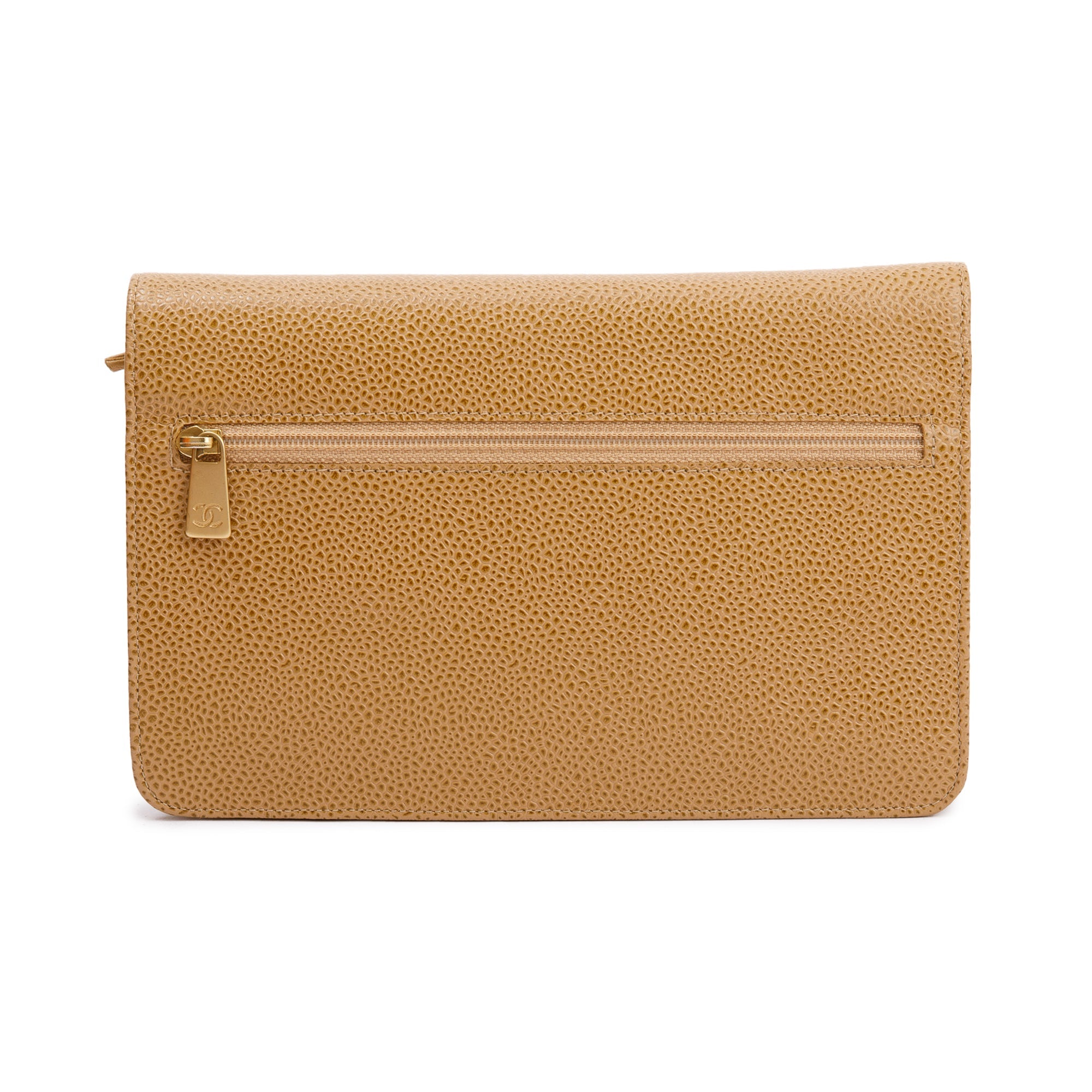 Chanel Beige Caviar Leather Timeless Wallet on Chain