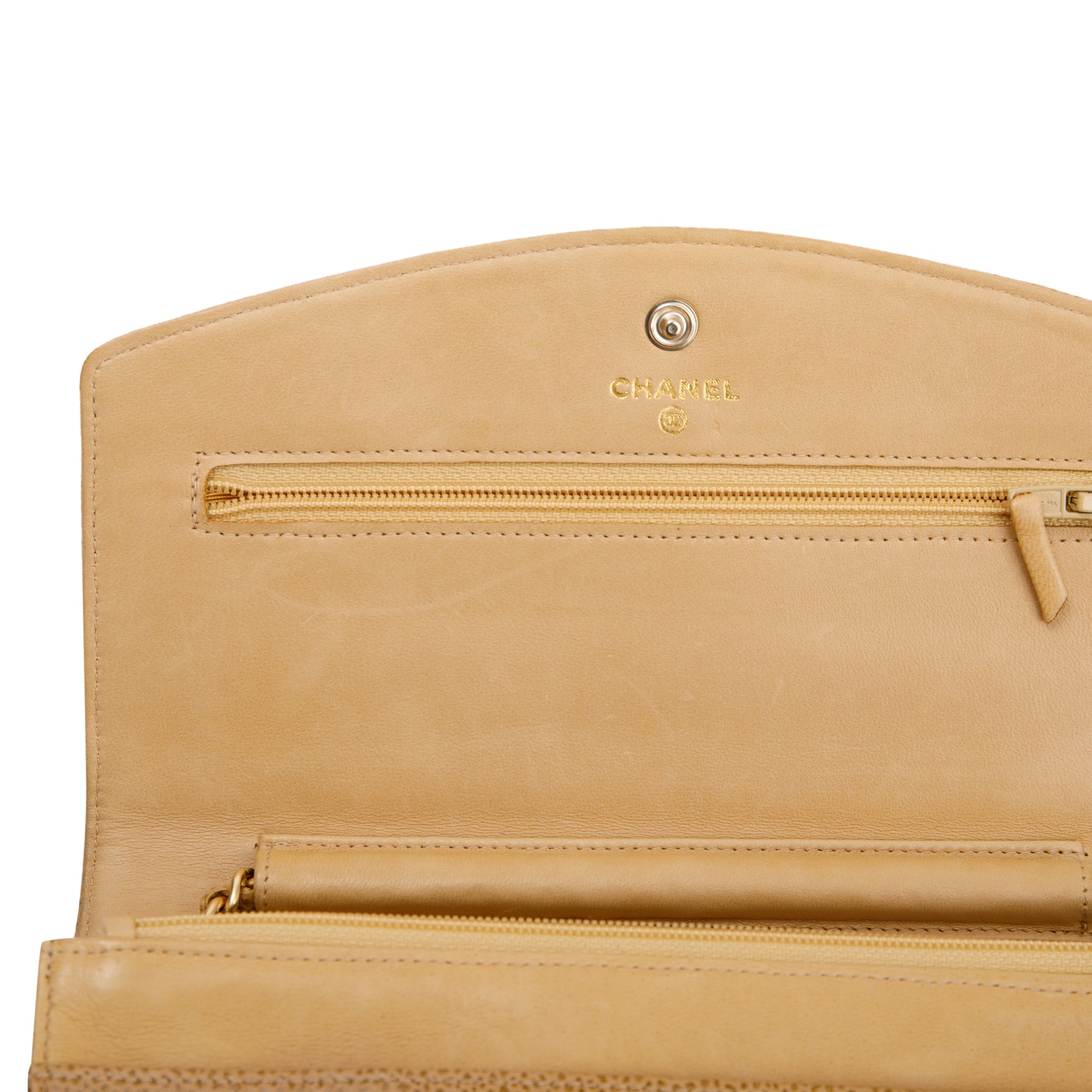 Chanel Beige Caviar Leather Timeless Wallet on Chain