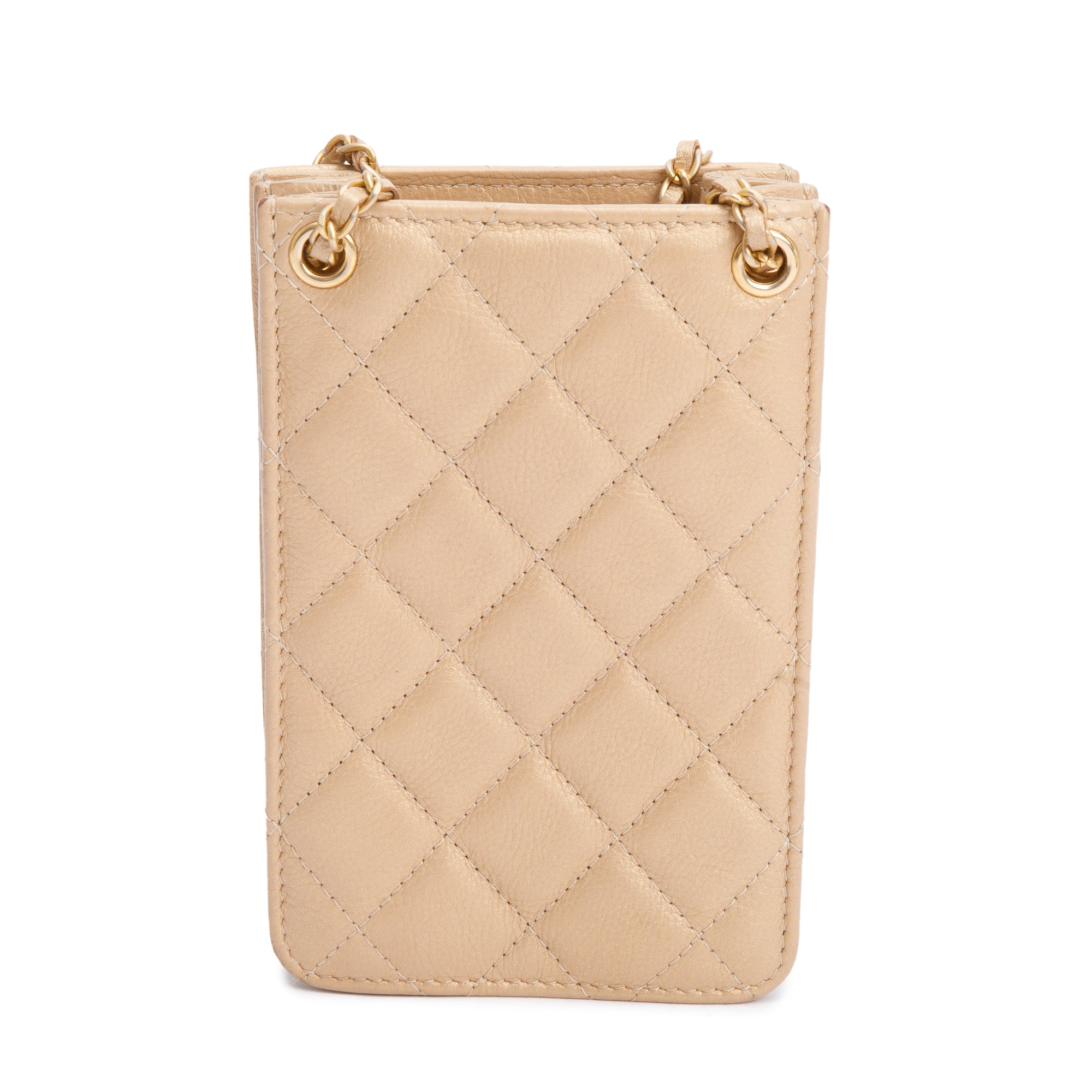 Chanel Beige Iridescent Quilted Calfskin Leather CC Crossbody Phone Holder