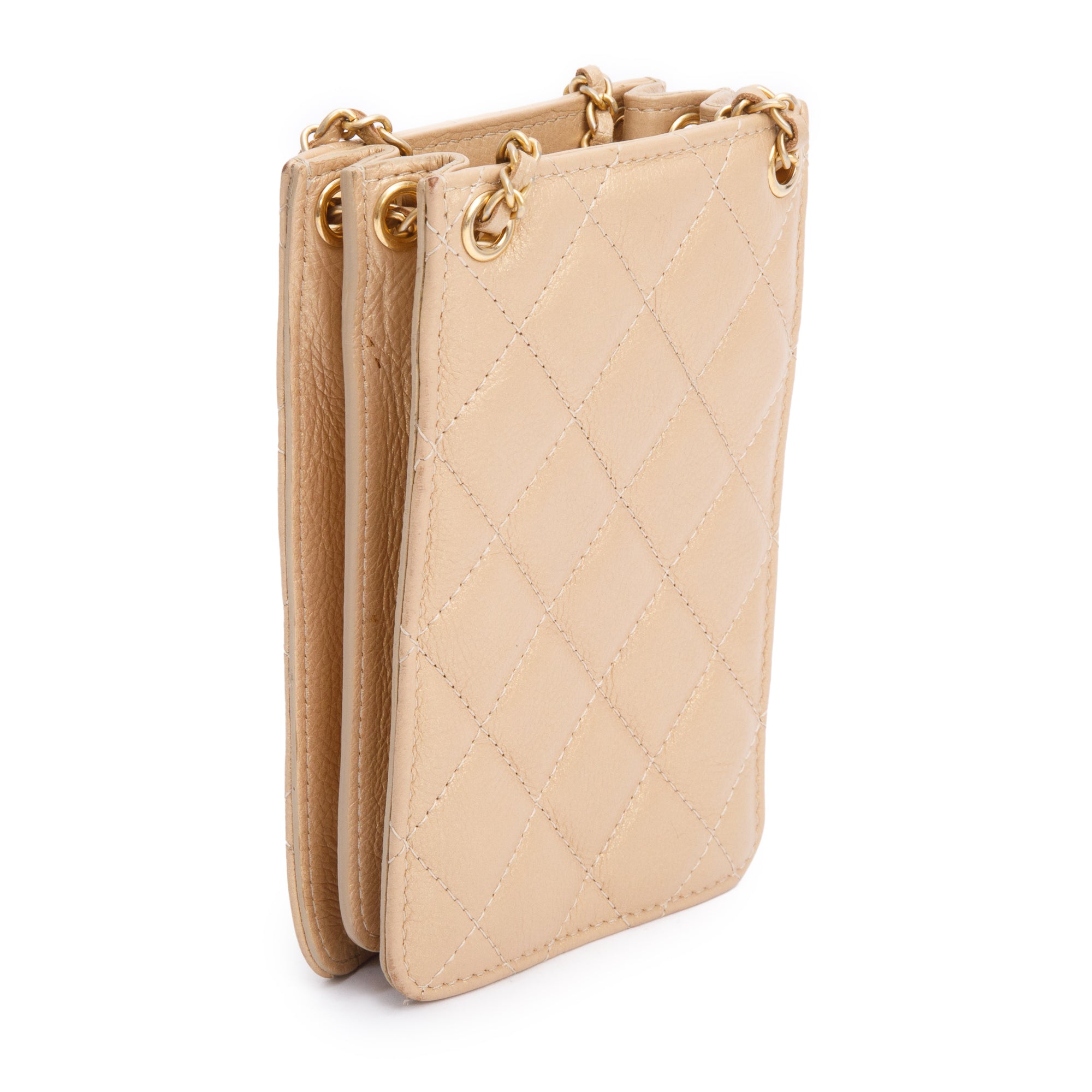 Chanel Beige Iridescent Quilted Calfskin Leather CC Crossbody Phone Holder