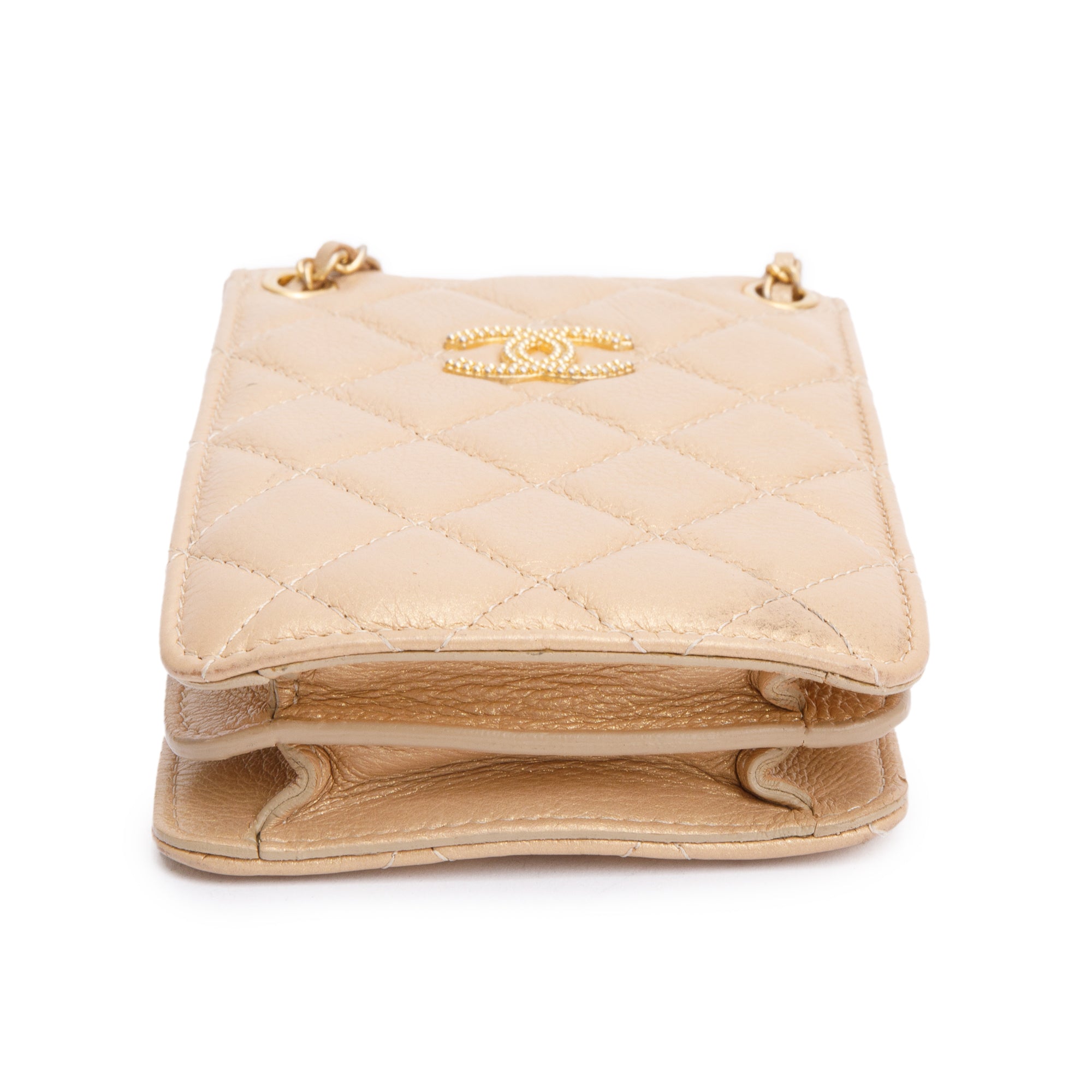 Chanel Beige Iridescent Quilted Calfskin Leather CC Crossbody Phone Holder