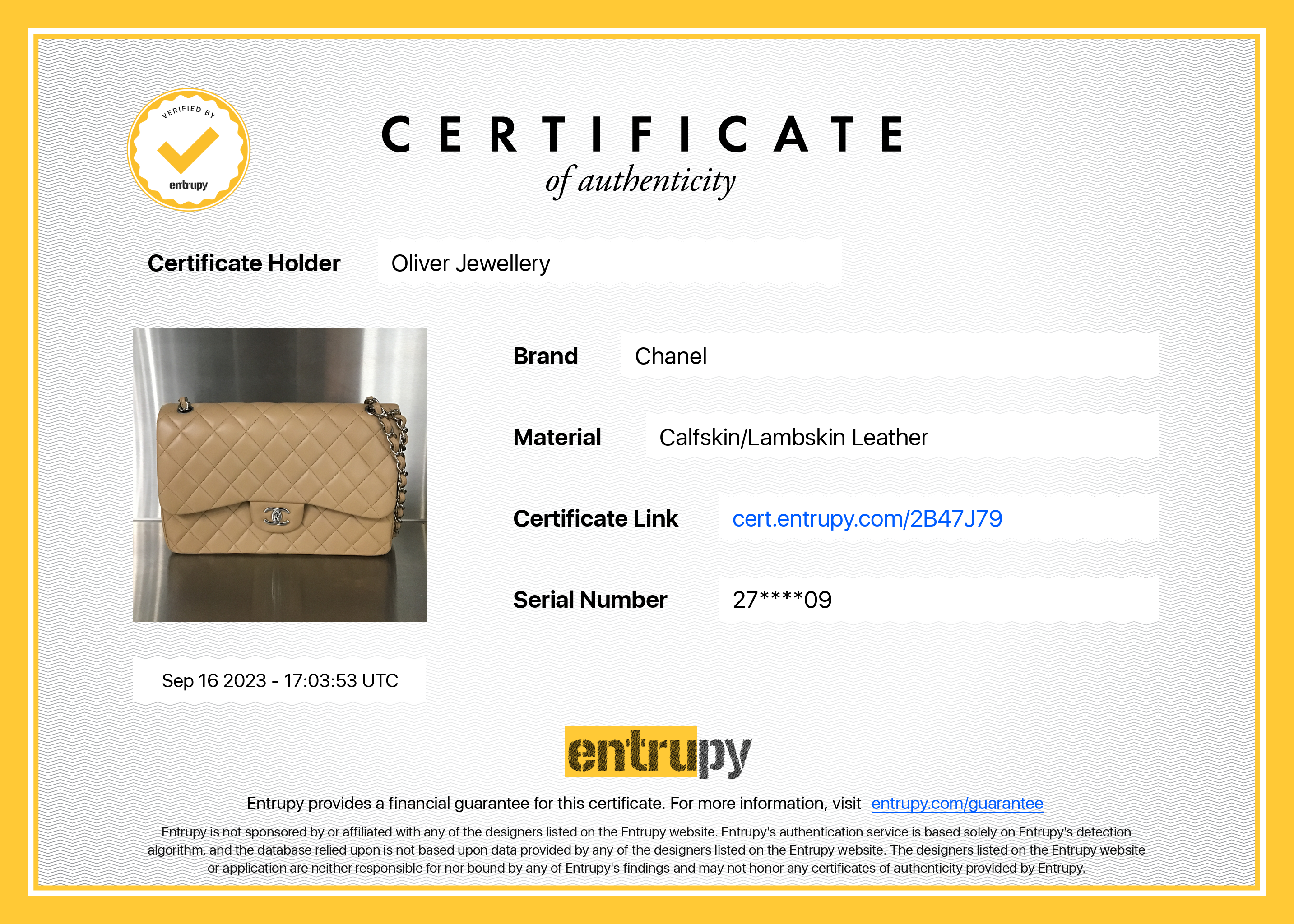 Chanel Beige Lambskin Classic Jumbo Double Flap Bag