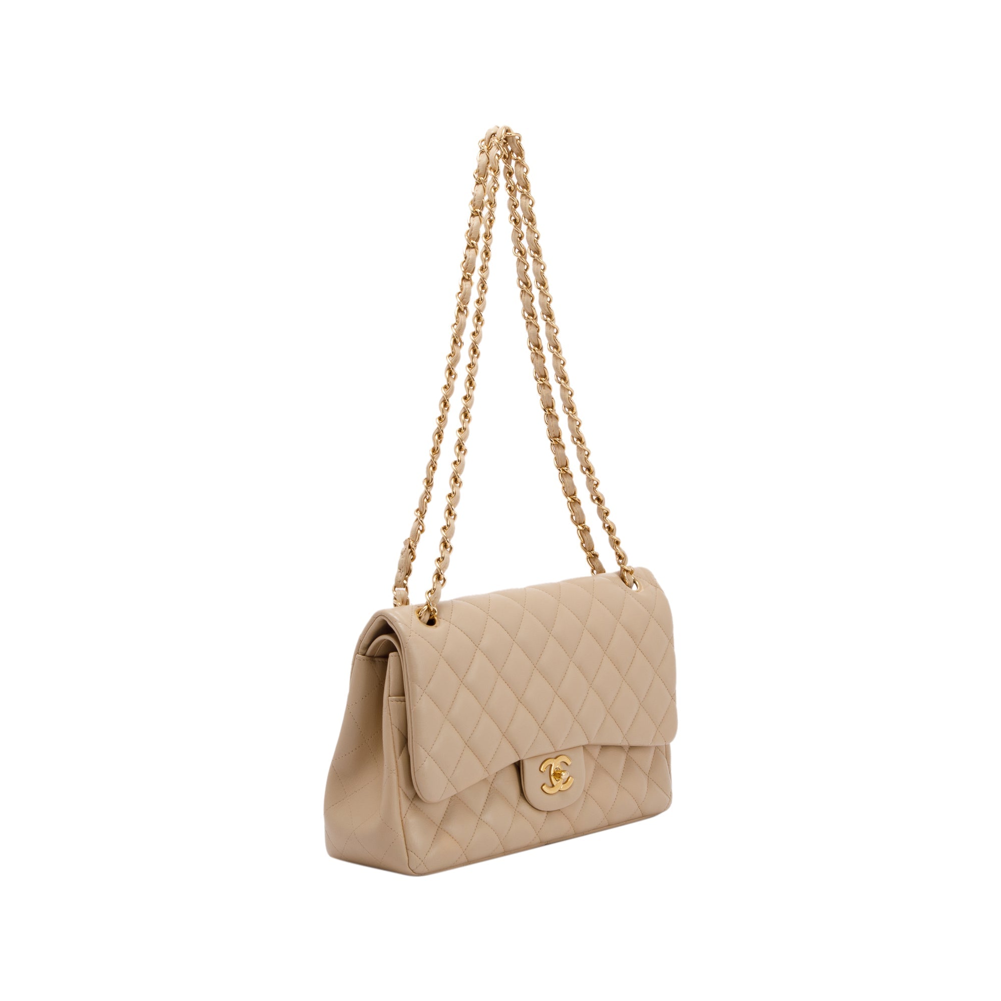 Chanel Beige Lambskin Classic Jumbo Double Flap Bag