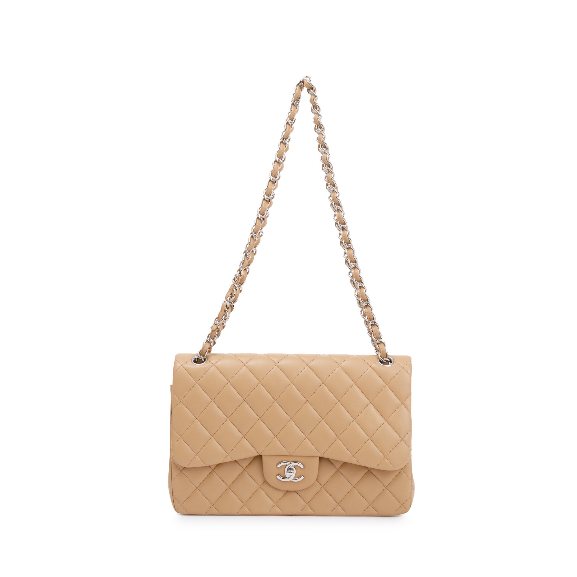 Chanel Beige Lambskin Classic Jumbo Double Flap Bag