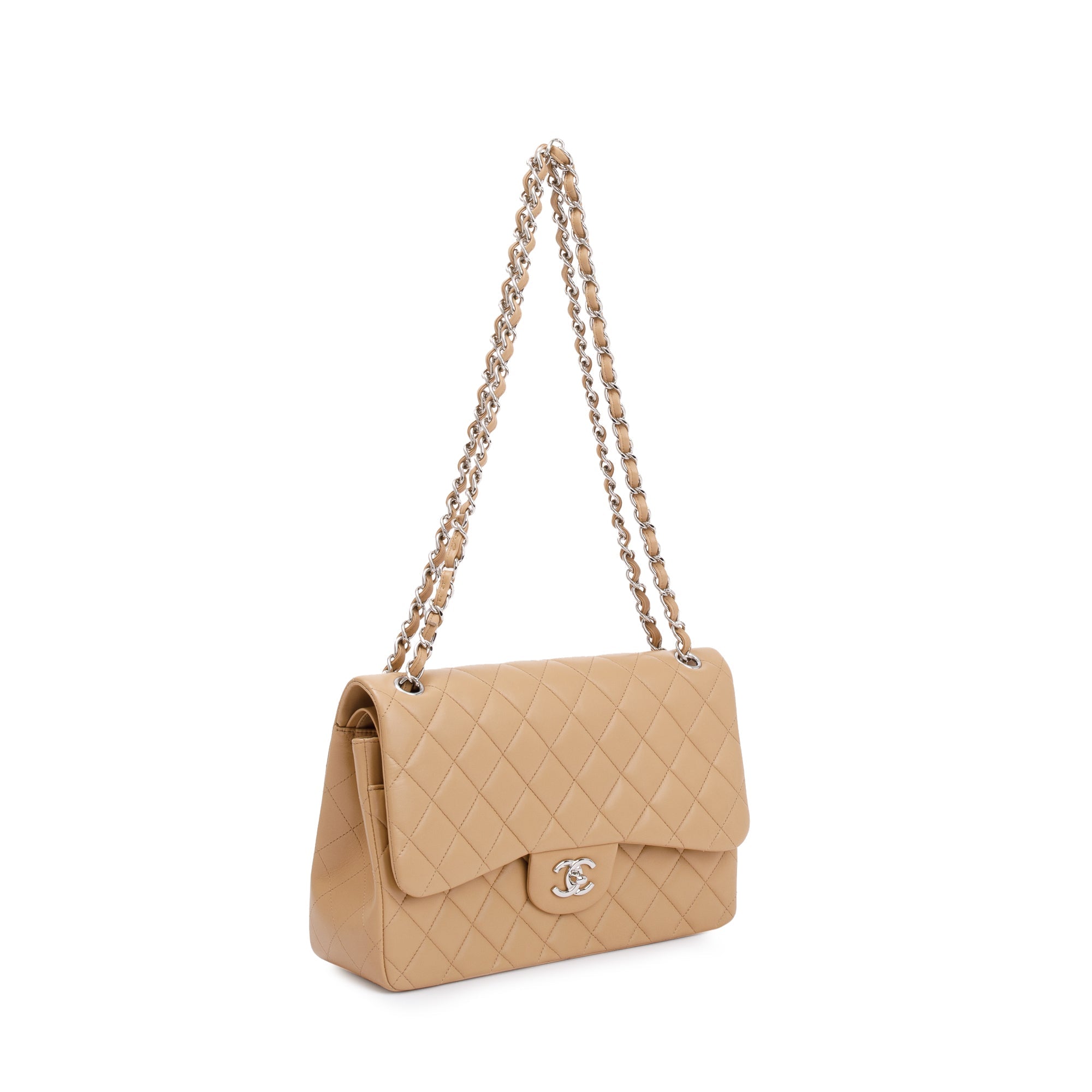 Chanel Beige Lambskin Classic Jumbo Double Flap Bag