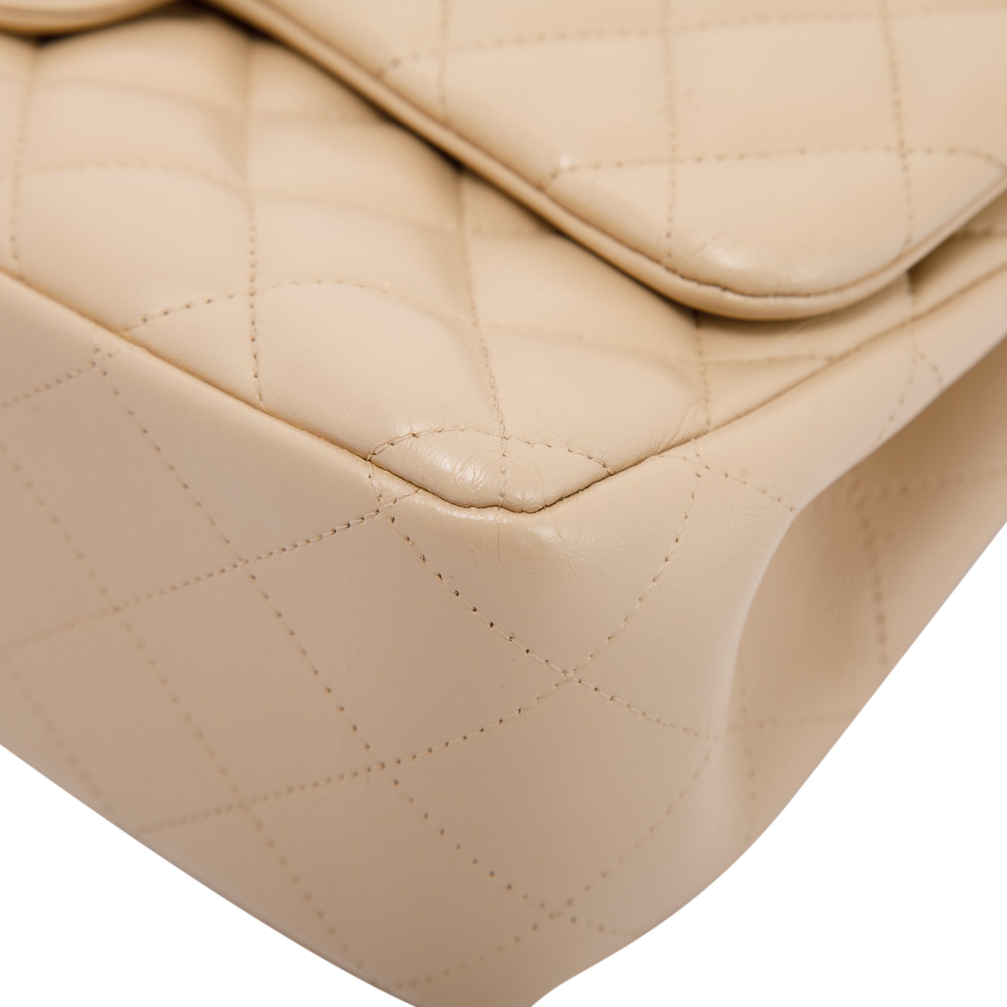 Chanel Beige Lambskin Classic Jumbo Double Flap Bag