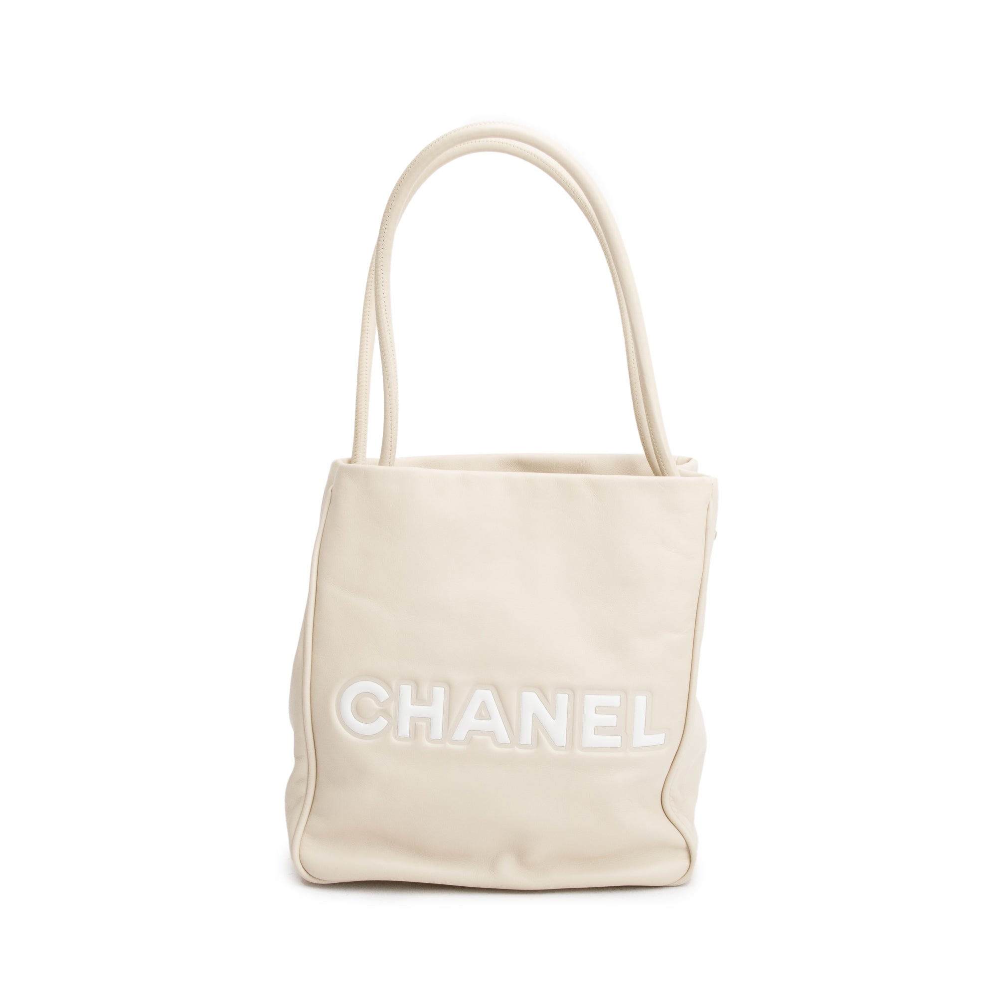 Chanel Beige Lambskin Leather Camellia Tote Bag