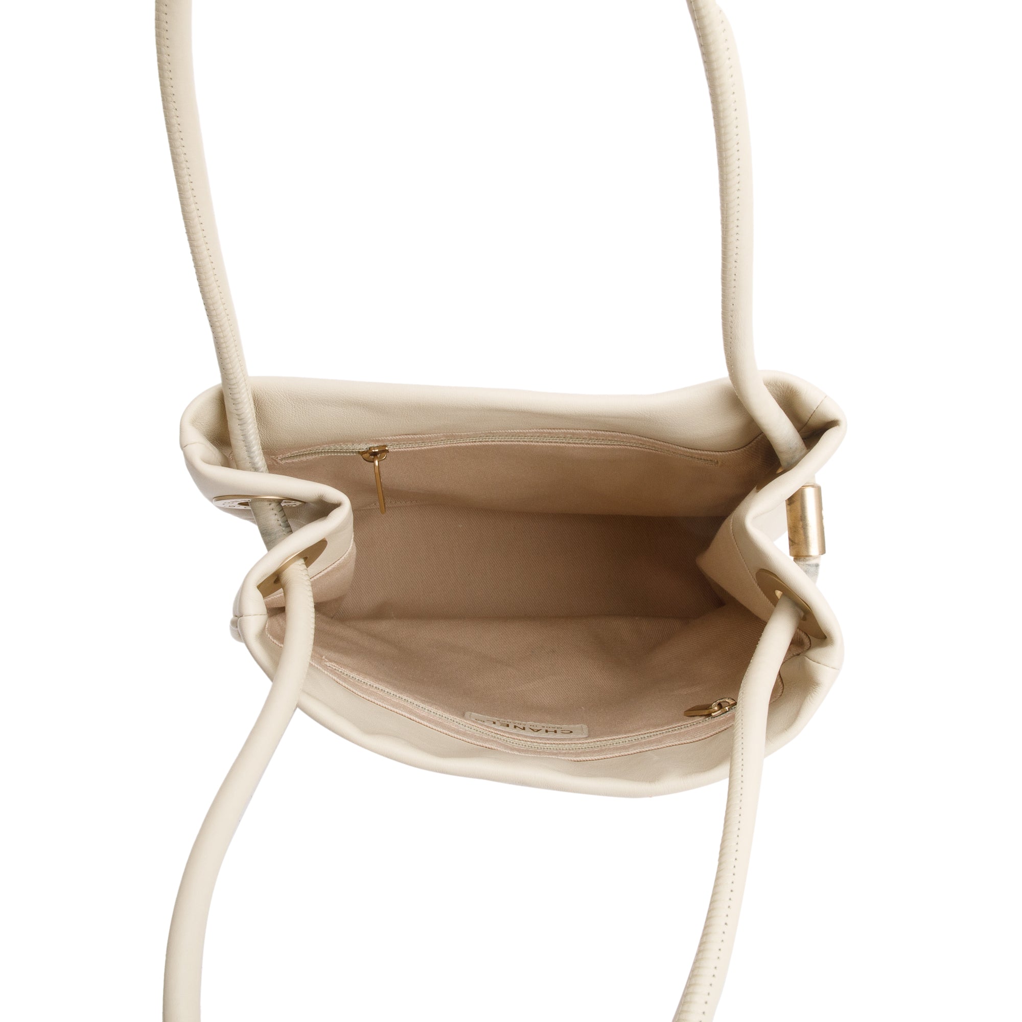 Chanel Beige Lambskin Leather Camellia Tote Bag