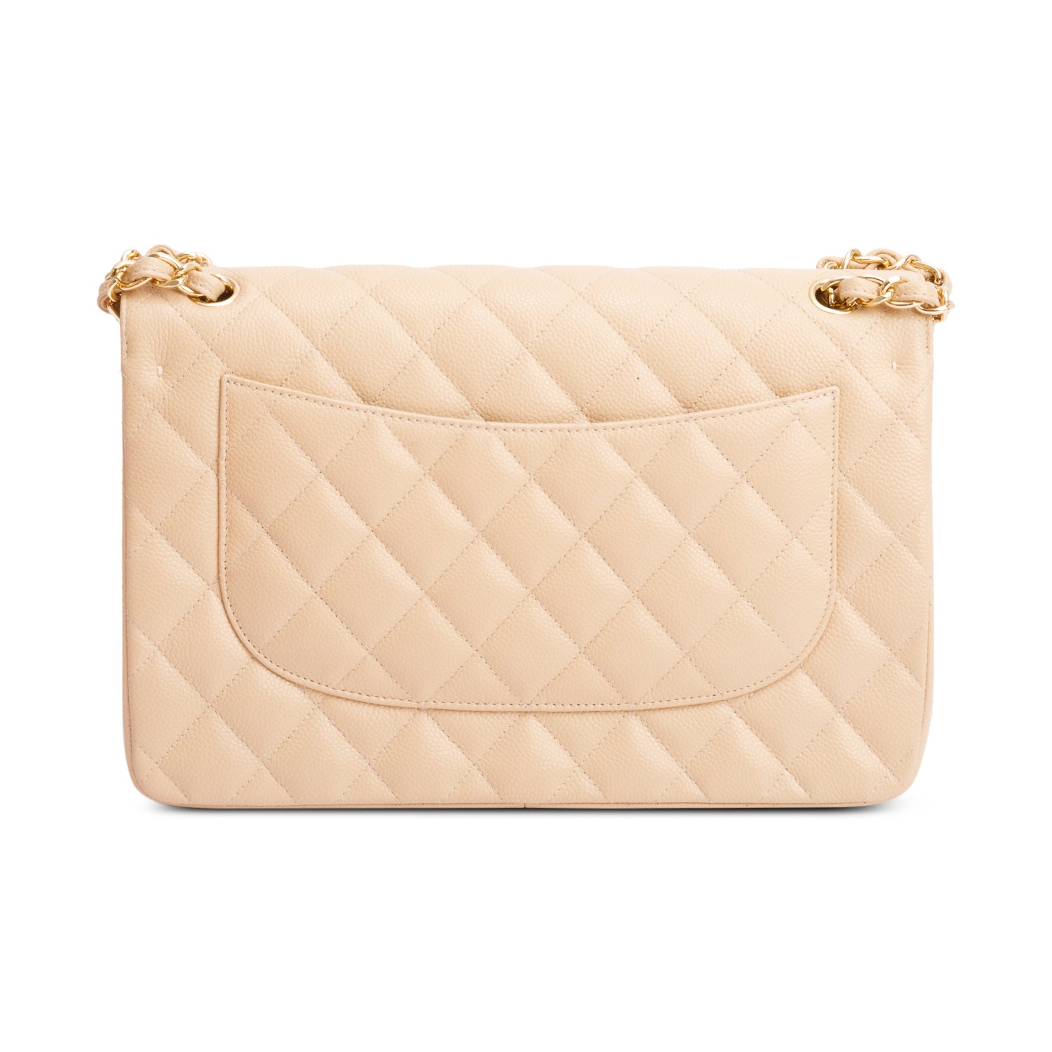 Chanel Beige Quilted Caviar Leather Classic Jumbo Double Flap Bag w/ Authenticity Card