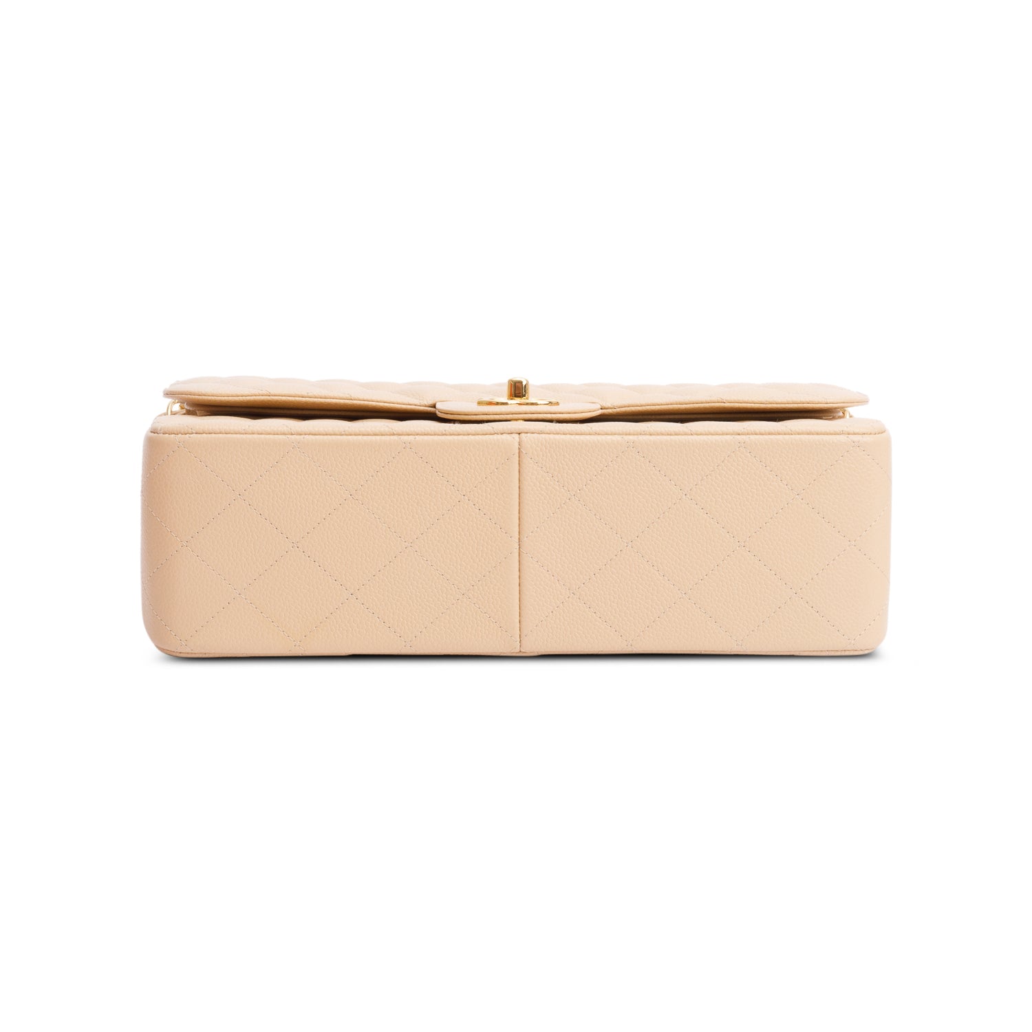 Chanel Beige Quilted Caviar Leather Classic Jumbo Double Flap Bag w/ Authenticity Card