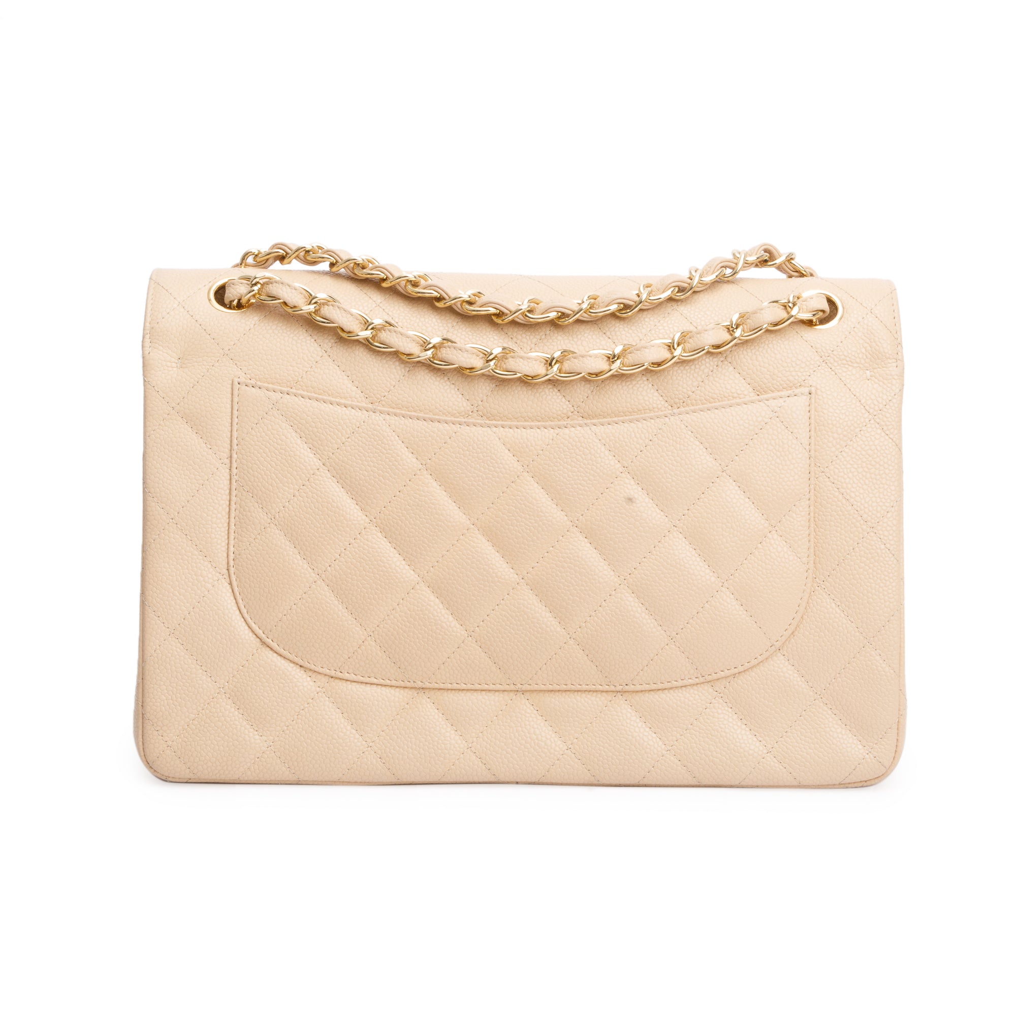 Chanel Beige Quilted Caviar Leather Classic Jumbo Double Flap Bag w/ Box & Authenticity Card