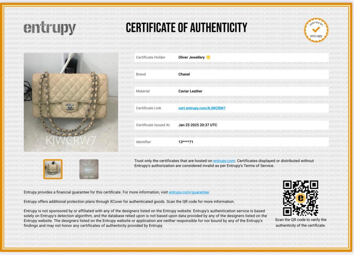 Chanel Beige Quilted Caviar Leather Classic Medium Double Flap Bag