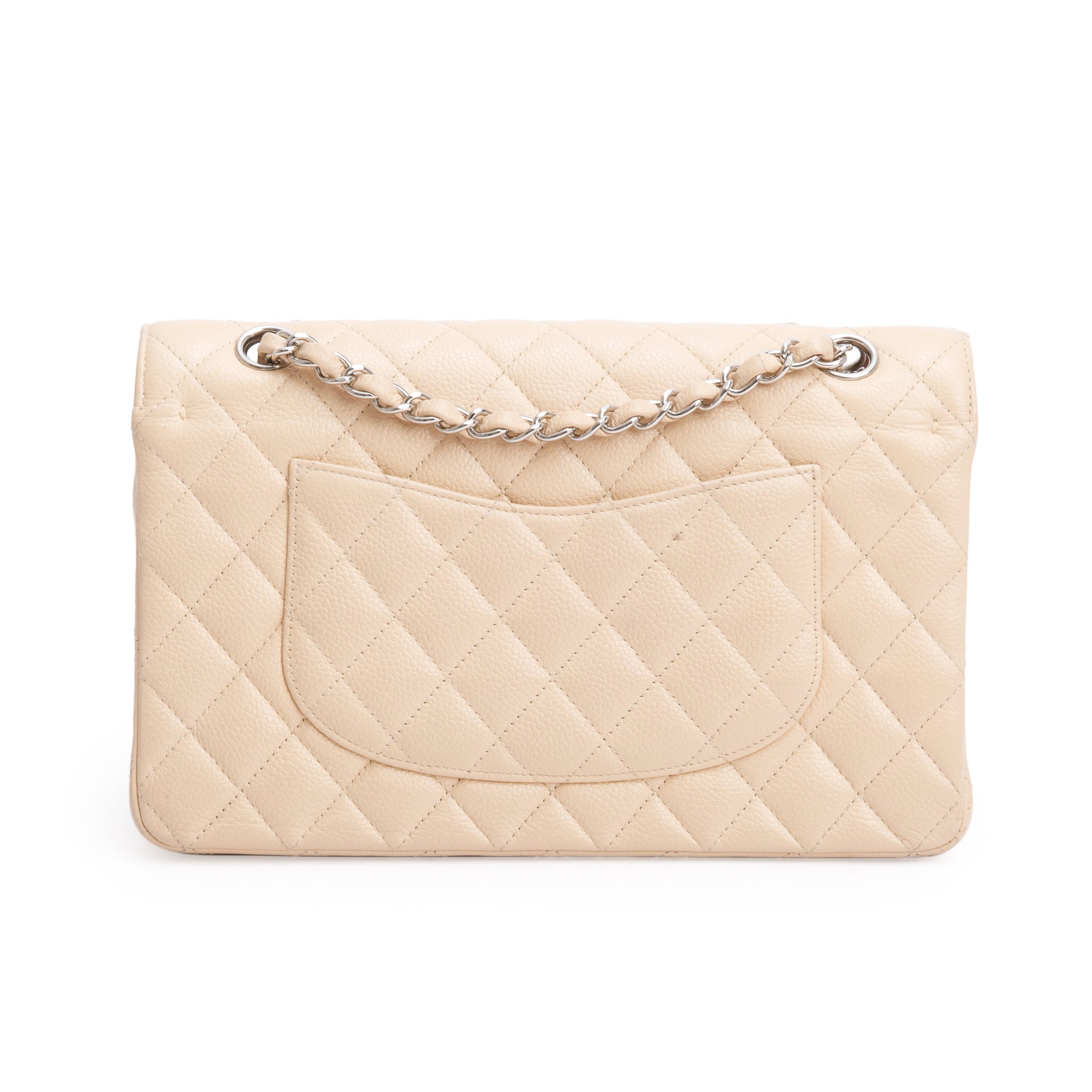 Chanel Beige Quilted Caviar Leather Classic Medium Double Flap Bag