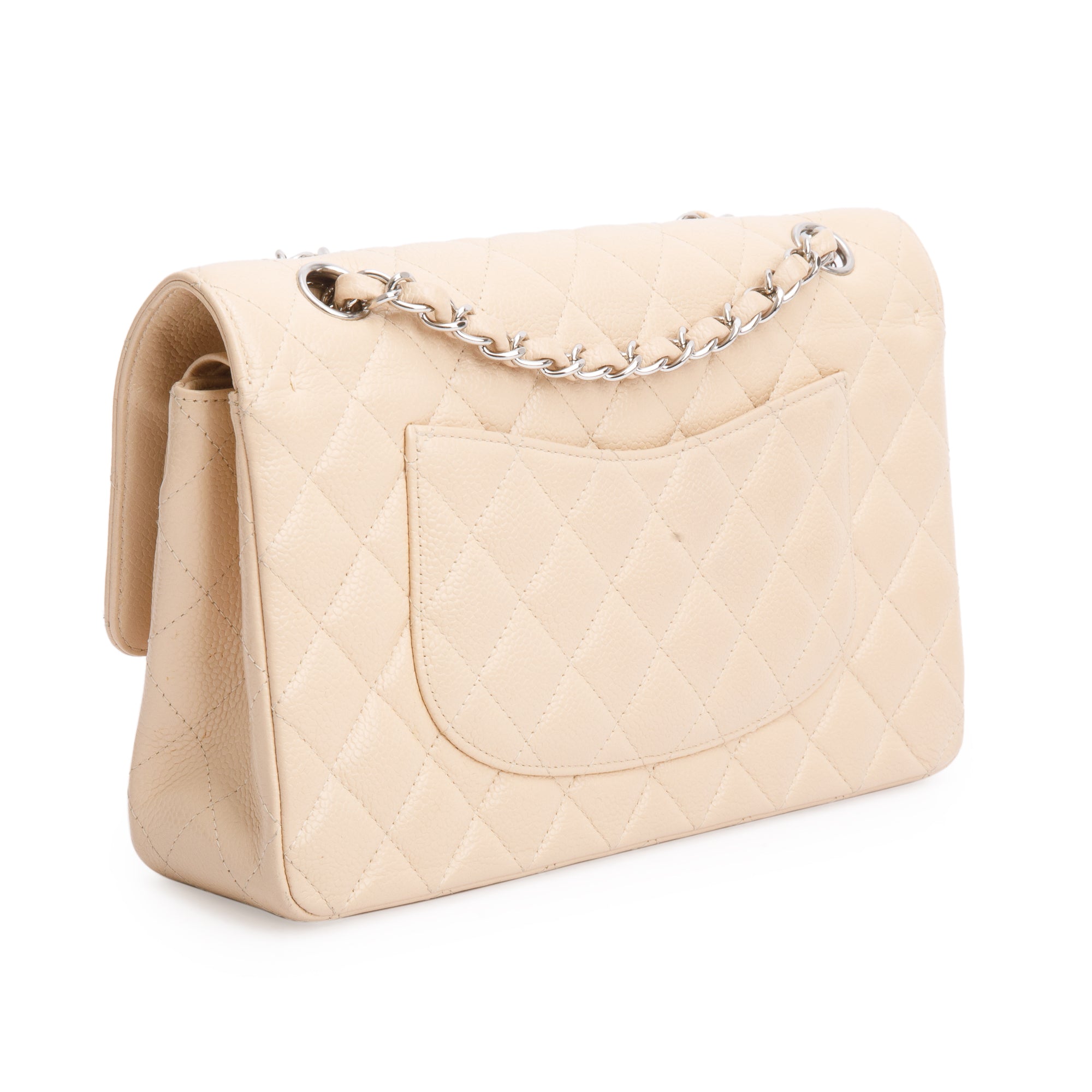 Chanel Beige Quilted Caviar Leather Classic Medium Double Flap Bag
