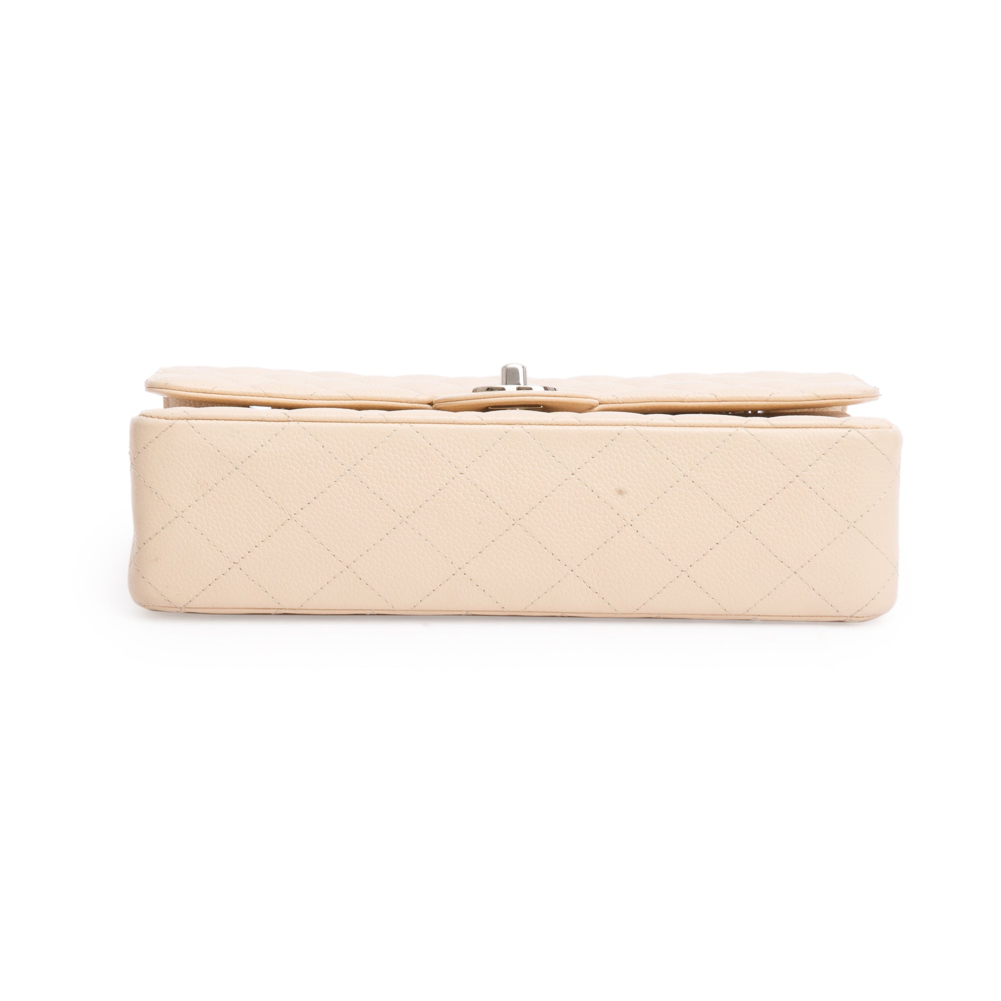 Chanel Beige Quilted Caviar Leather Classic Medium Double Flap Bag