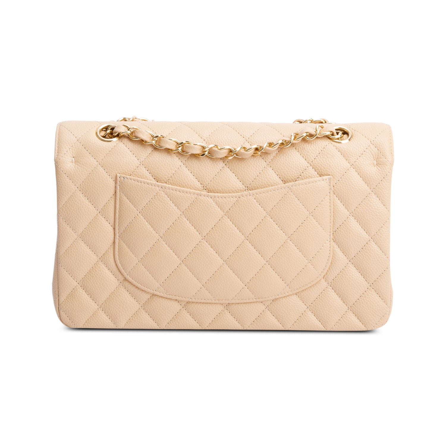 Chanel Beige Quilted Caviar Leather Classic Medium Double Flap Bag w/ Box & Authenticity Card
