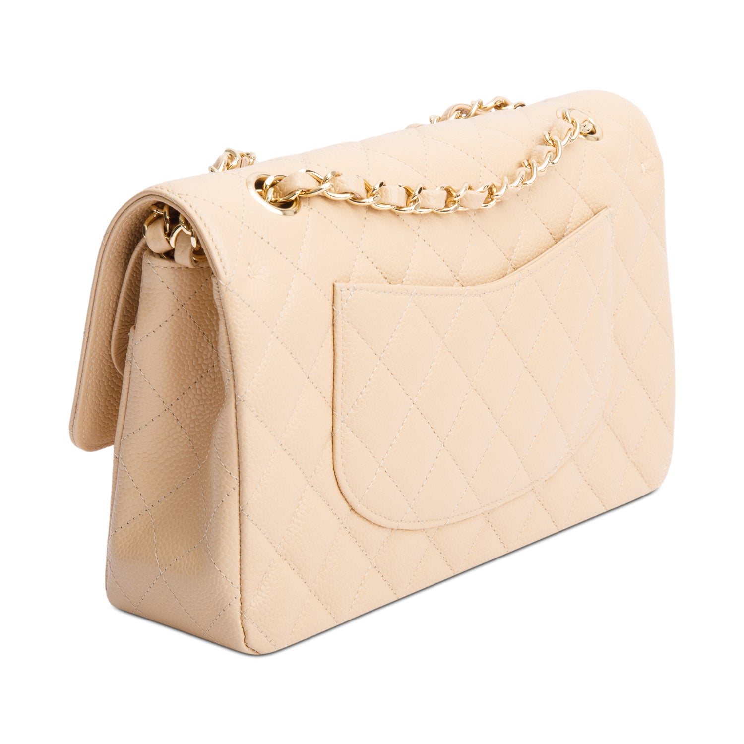 Chanel Beige Quilted Caviar Leather Classic Medium Double Flap Bag w/ Box & Authenticity Card