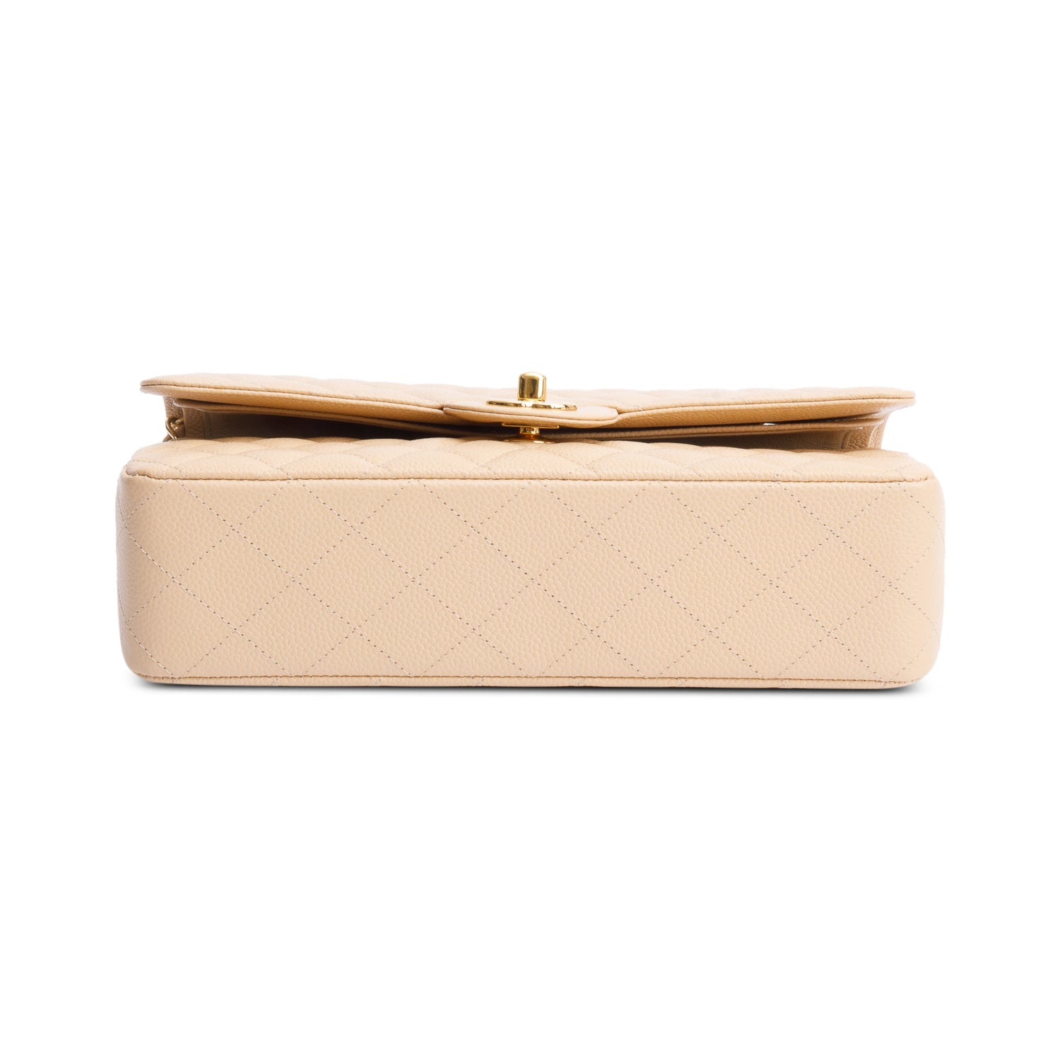 Chanel Beige Quilted Caviar Leather Classic Medium Double Flap Bag w/ Box & Authenticity Card