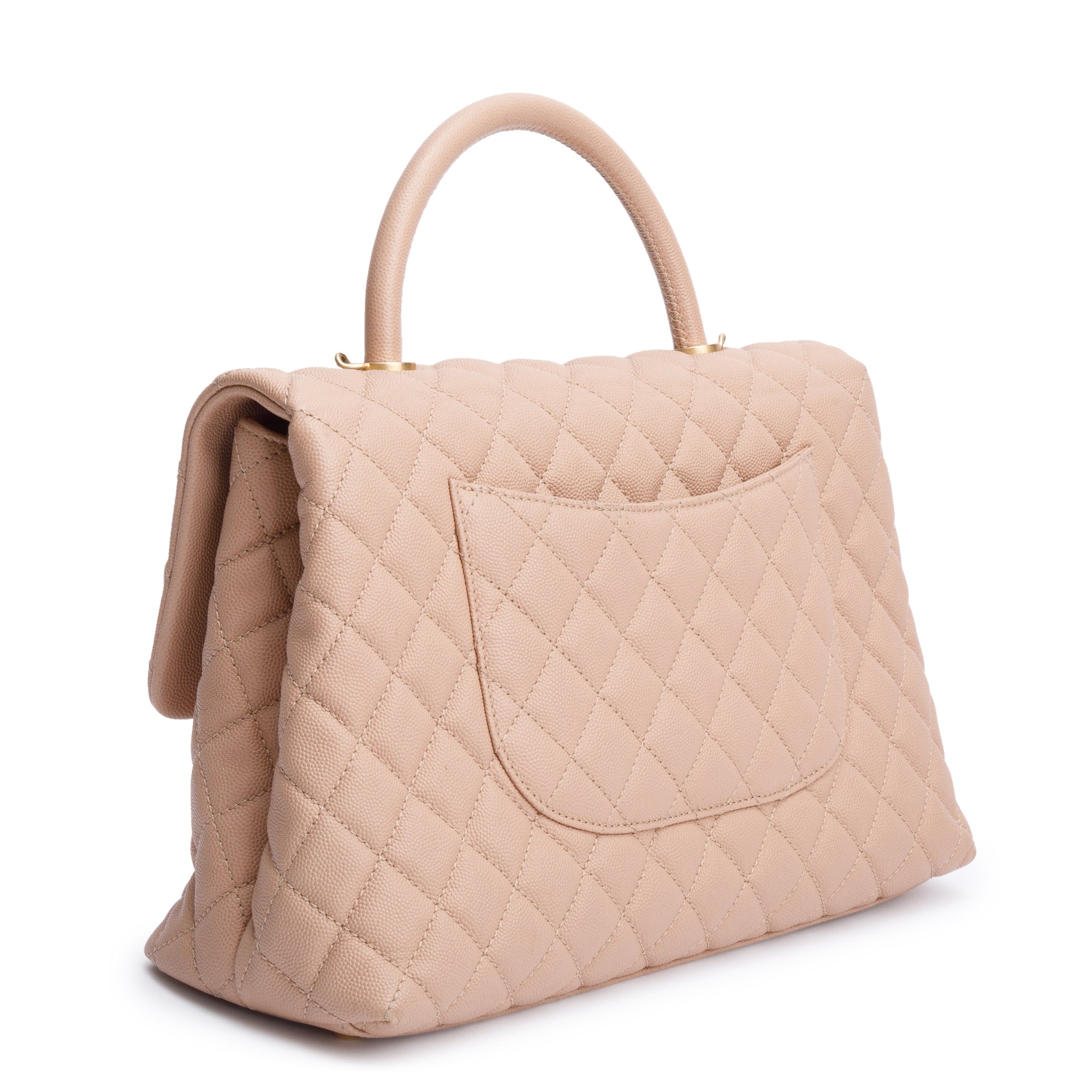 Chanel Beige Quilted Caviar Leather Large Coco Handle Bag w/ Strap & Authenticity Card