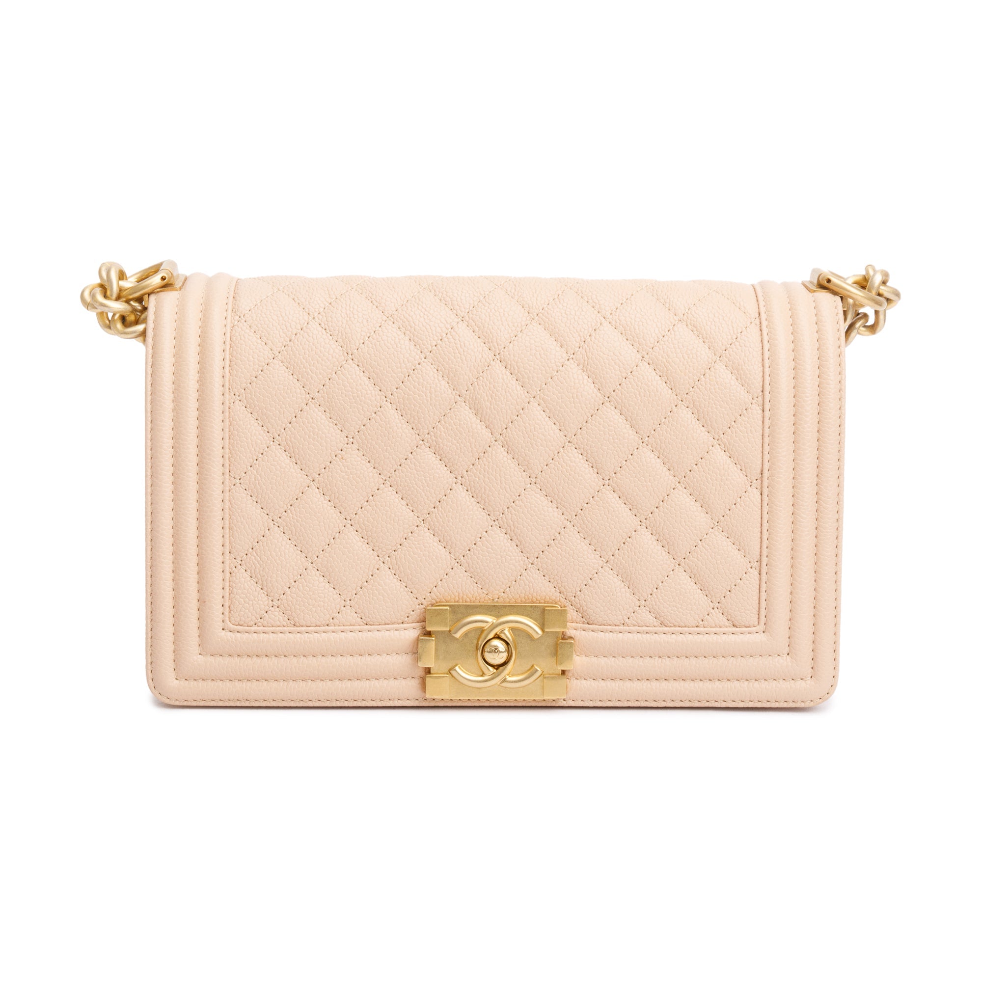 Chanel Beige Quilted Caviar Leather Medium Boy Bag